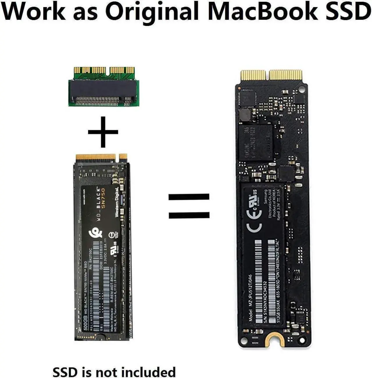 Alt view image 2 of 7 - M.2 NVME MacBook SSD Convert Adapter for Upgraded MacBook Air Pro Retina Mid 2013-2017 AHCI SSD Upgraded Kit for A1465 A1466 A1398 A1502