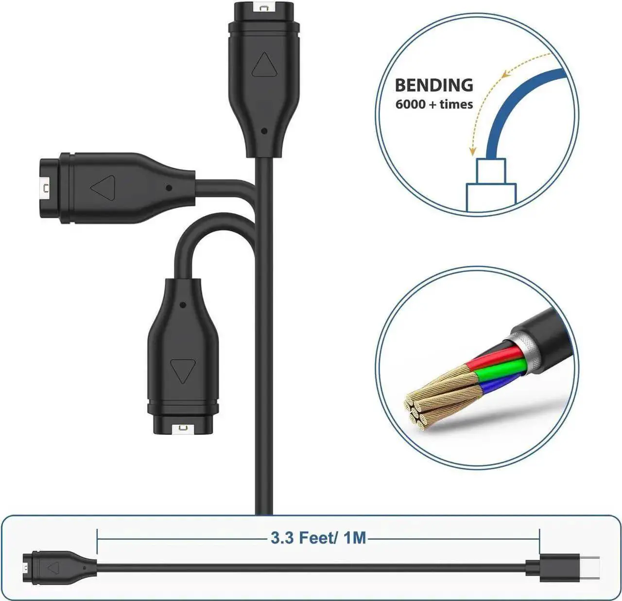 Alt view image 5 of 7 - 2 Packs USB C Charger Compatible with Garmin Watch Charger, Charging Cable for Garmin Watch Fenix 8 7 7S 7X 6 6S 6X 5 5S Plus, Forerunner 245 945,Instinct,Vivoactive 4 4S 3,Venu,3.3FT/1M