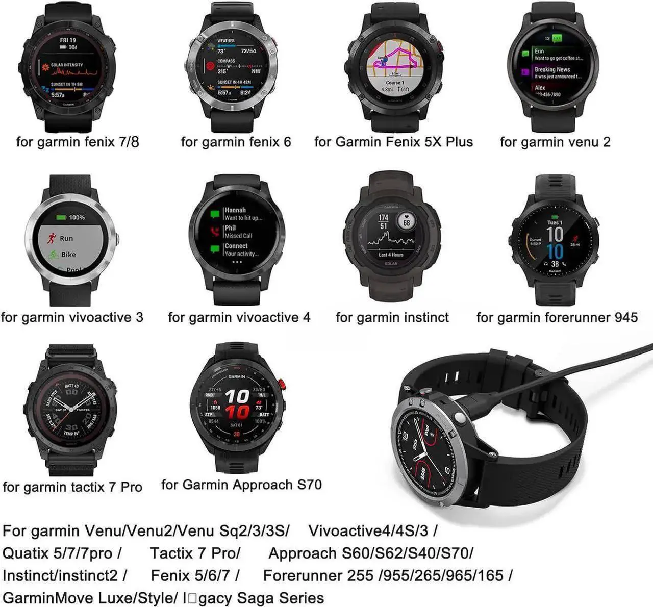 Alt view image 4 of 7 - 2 Packs USB C Charger Compatible with Garmin Watch Charger, Charging Cable for Garmin Watch Fenix 8 7 7S 7X 6 6S 6X 5 5S Plus, Forerunner 245 945,Instinct,Vivoactive 4 4S 3,Venu,3.3FT/1M