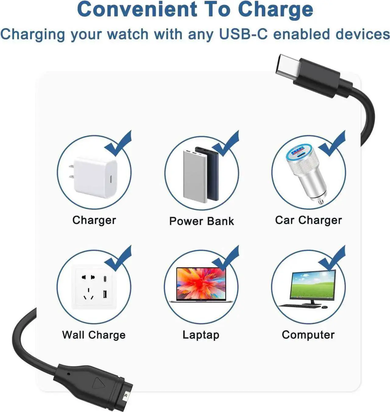 Alt view image 3 of 7 - 2 Packs USB C Charger Compatible with Garmin Watch Charger, Charging Cable for Garmin Watch Fenix 8 7 7S 7X 6 6S 6X 5 5S Plus, Forerunner 245 945,Instinct,Vivoactive 4 4S 3,Venu,3.3FT/1M