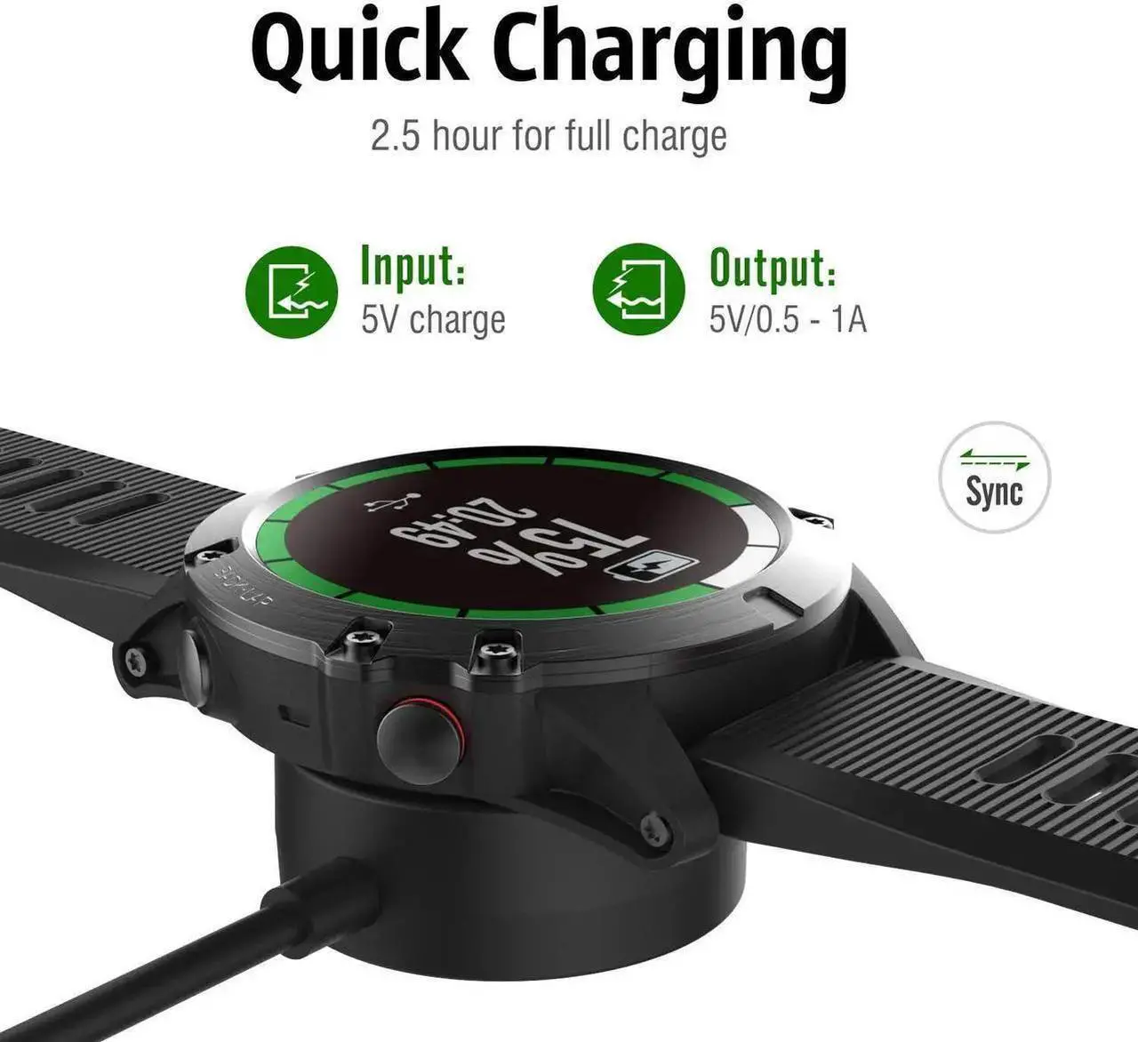 Alt view image 2 of 6 - Charger for Garmin Fenix 5/5S/5X, Fenix 6/6S/6X, Fenix 7/7S/7X, Fenix 8 Charger Charging Stand, Charging Dock Station Cradle Holder with 1m USB Cable for Vivoactive 3/4/5 Smartwatch