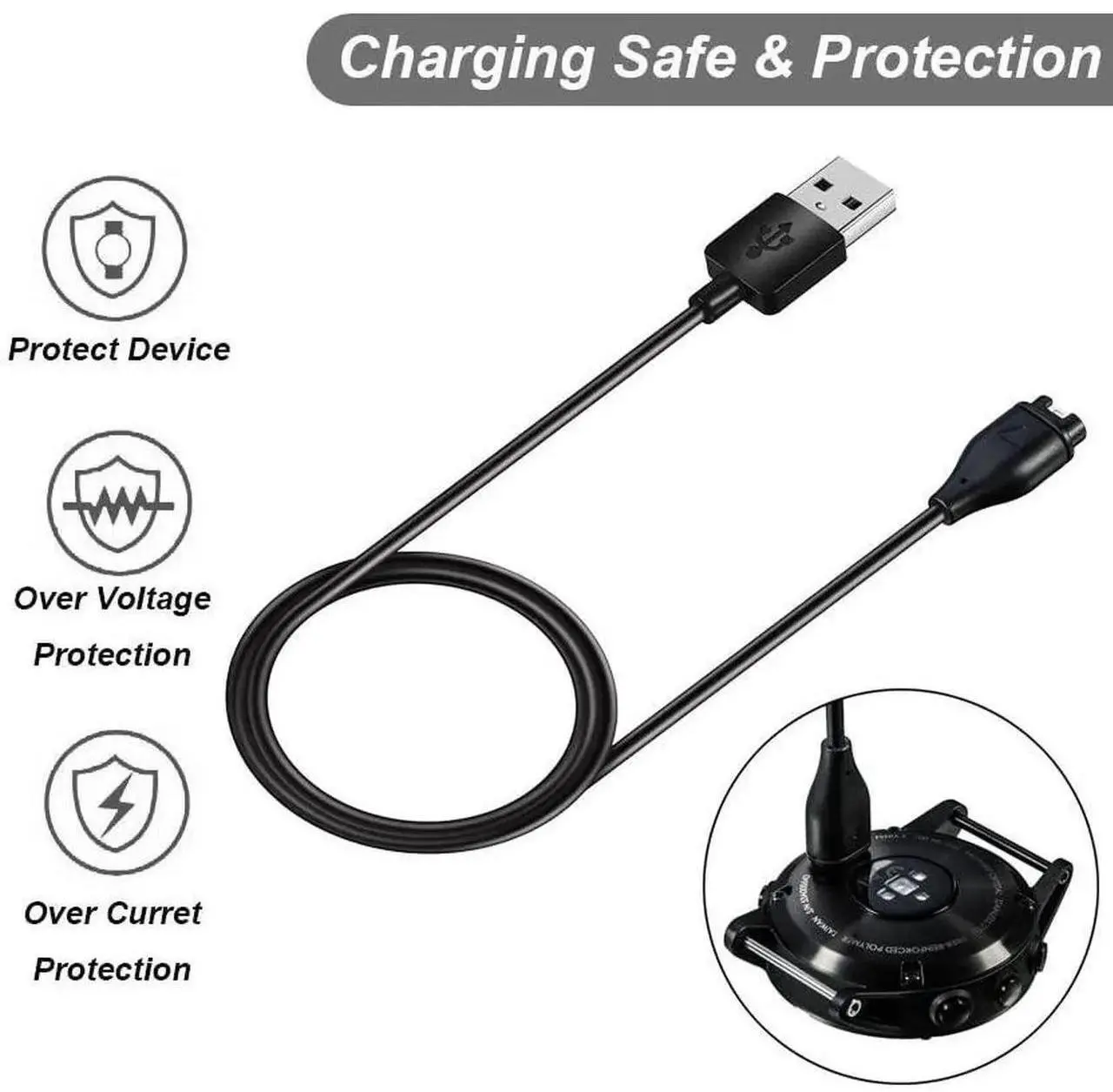 Alt view image 5 of 6 - Charger for Garmin Forerunner 45 55 245 255 265 745 945 955 965, Approach S10 S12 S40 S42 S60 S70, Vivoactive 3 4 4S, Instinct Venu 2 2S Plus Fenix 8 7 7S 7X 6 5 Charging Cable [2Pack, 3.3ft]