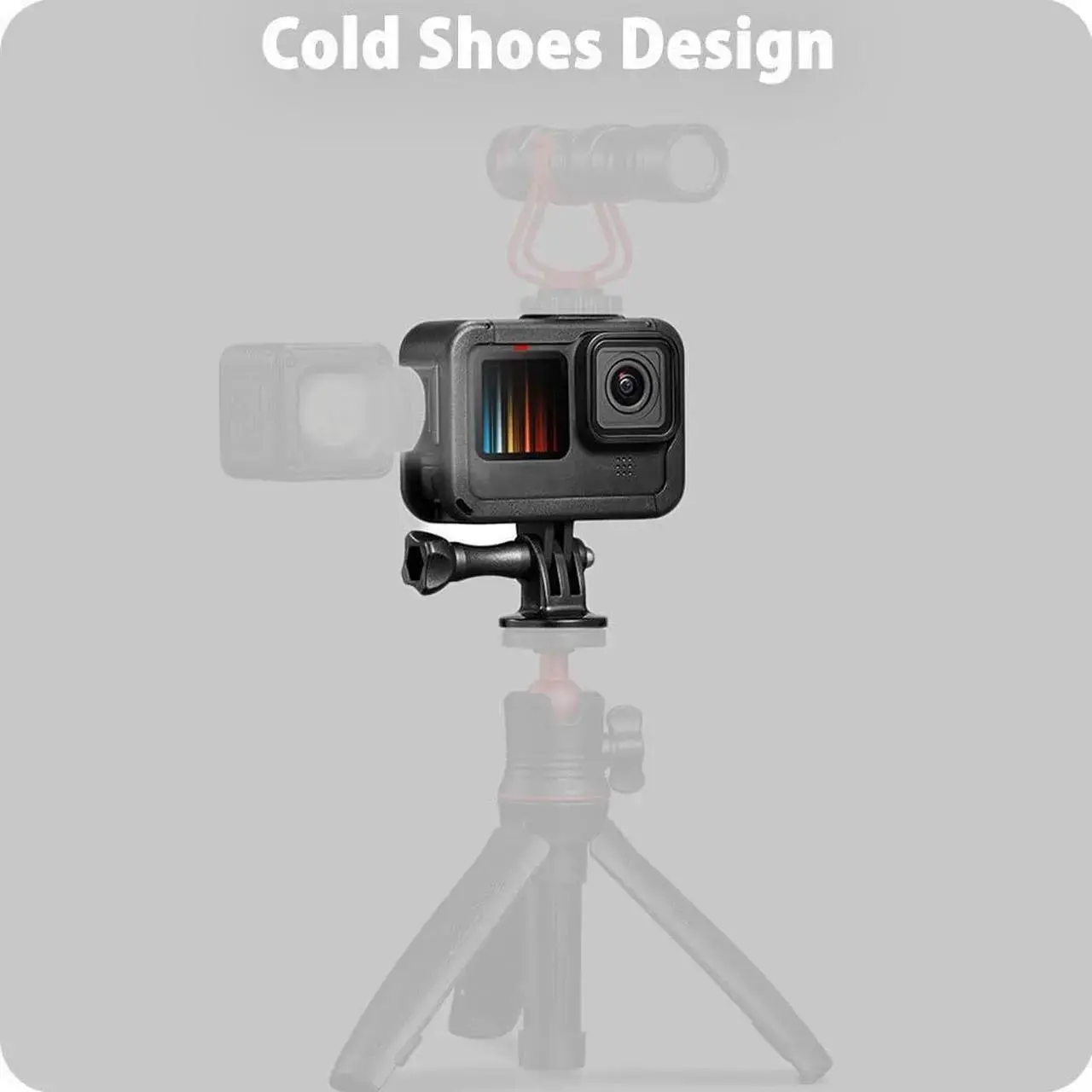 Alt view image 7 of 7 - Protective Accessories Kit Frame Mount Housing Case Compatible with Go Pro Hero 13/12/11/10/9 Black, Vlog Cage with Cold Shoe Adapter &Side Cover&Lens Caps&Quick Pull Movable Socket and Screw