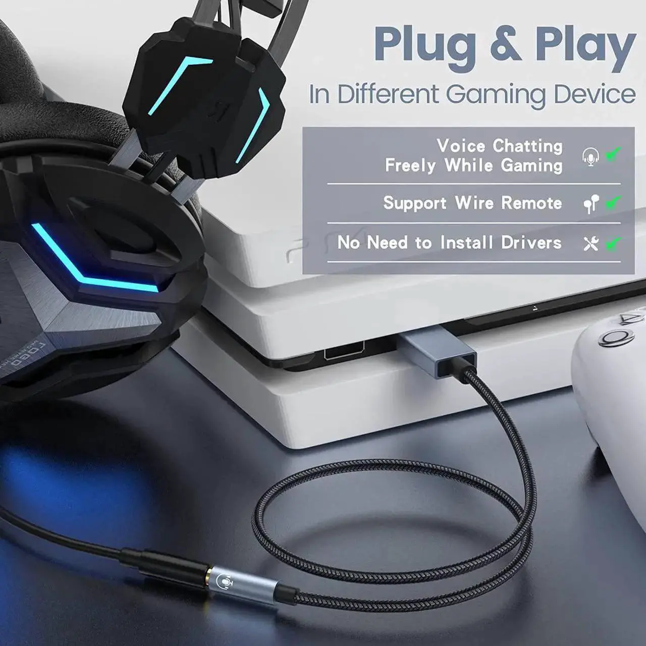 Alt view image 3 of 7 - USB to 3.5mm Jack Audio Adapter, 2 in1 External USB Sound Card, 3.5mm Aux to USB to Audio Jack Sound Adapter Support CTIA OMTP Headphone TRRS Jack for PC Windows 10 PS4 Laptop Mac, 24Bit 96Khz