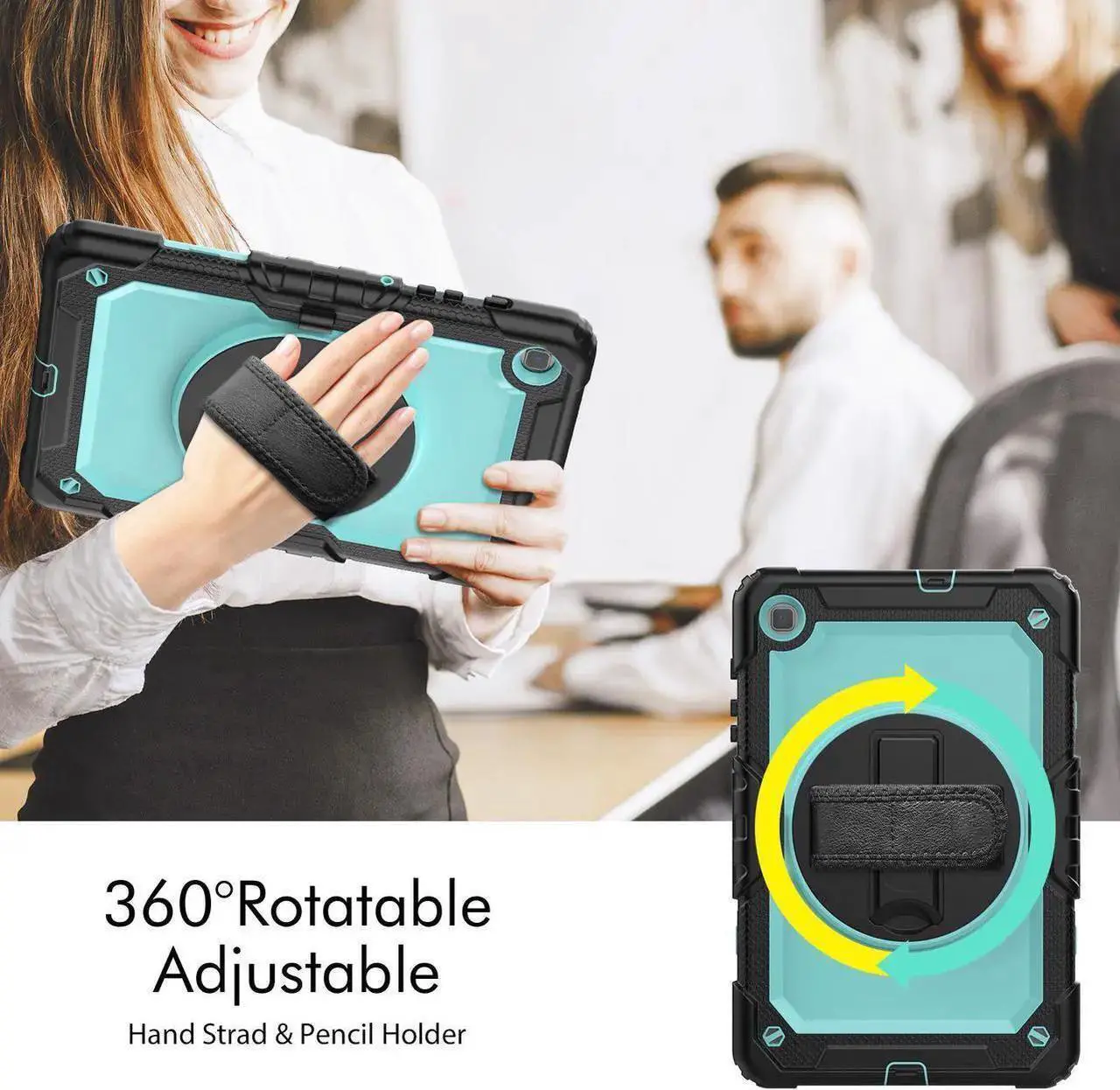 Alt view image 4 of 7 - Case for Samsung Galaxy Tab S6 Lite 10.4 inch 2024/2022/2020 SM-P620/P625/P627/P610/P615/P613/P619, Shockproof Protective Cover with Screen Protector, Rotating Stand, Hand/Shoulder Strap