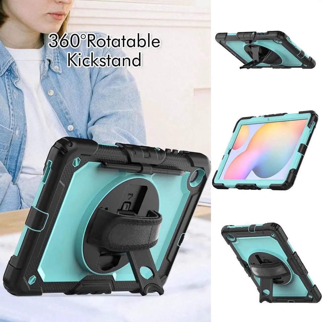 Alt view image 7 of 7 - Case for Samsung Galaxy Tab S6 Lite 10.4 inch 2024/2022/2020 SM-P620/P625/P627/P610/P615/P613/P619, Shockproof Protective Cover with Screen Protector, Rotating Stand, Hand/Shoulder Strap