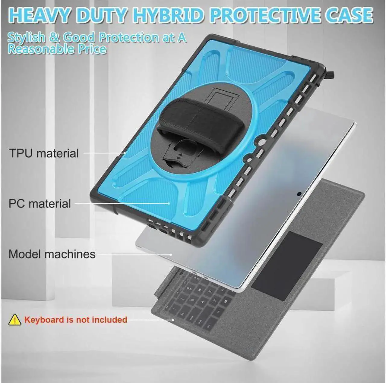 Alt view image 7 of 7 - for Microsoft Surface Pro 11 Pro 10 Pro 9 Case 13 inch Rugged Protective Case for Surface Pro 11 10 9 with Rotating Stand & Hand Strap Pen Holder Compatible with Type Cover Keyboard + Stylus