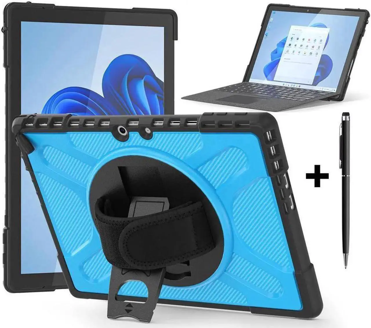 Alt view image 3 of 7 - for Microsoft Surface Pro 11 Pro 10 Pro 9 Case 13 inch Rugged Protective Case for Surface Pro 11 10 9 with Rotating Stand & Hand Strap Pen Holder Compatible with Type Cover Keyboard + Stylus