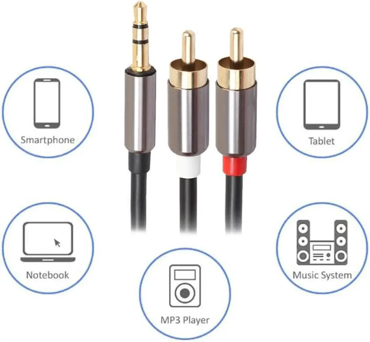 Alt view image 2 of 6 - 1Pcs 3.5mm Male to 2 RCA Male Audio Cable Aluminum Alloy Shell Audio Adapter Converter Splitter Cables Cord Wire Line for Amplifier