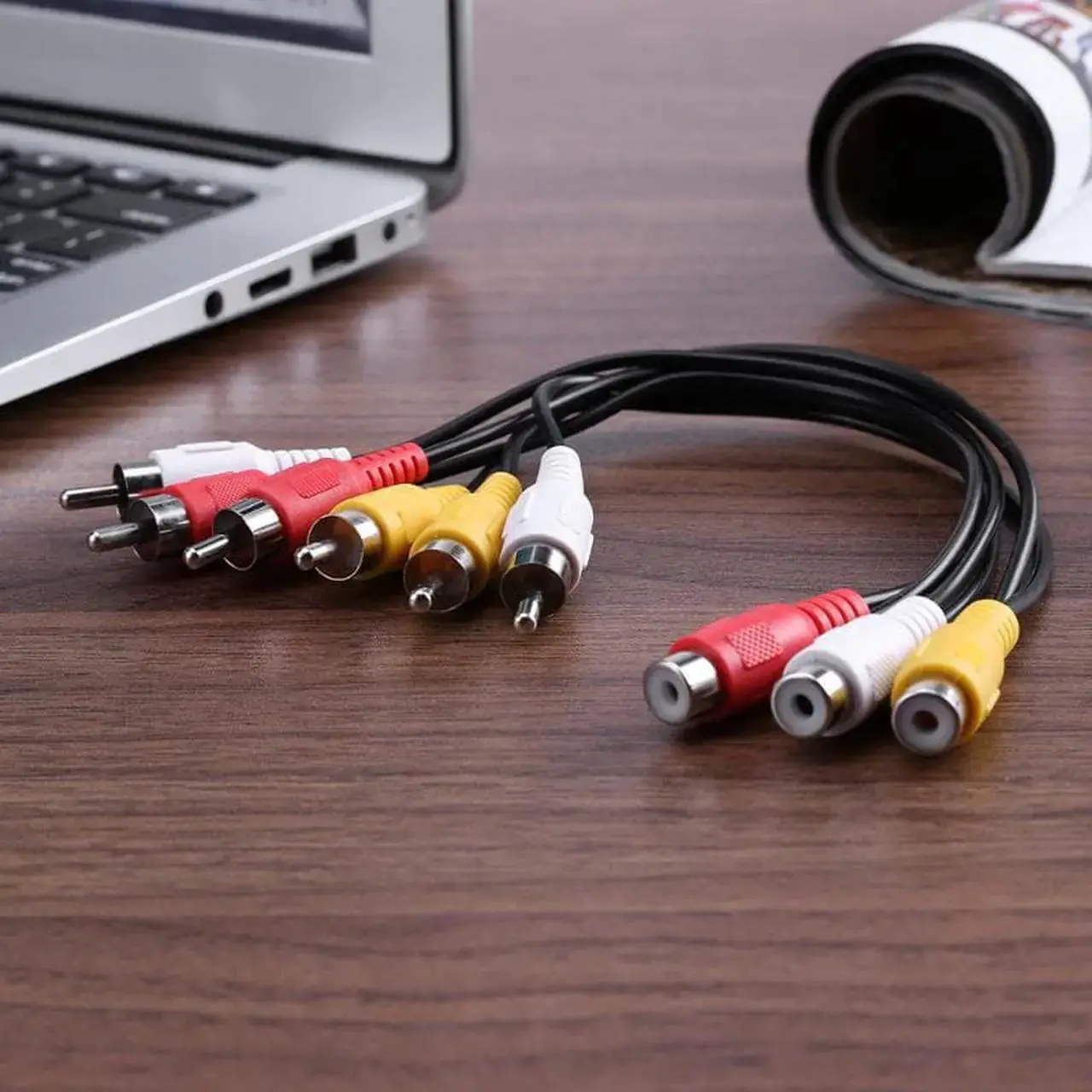 Alt view image 4 of 6 - 1Pcs 25cm 3 RCA Female to 6 RCA Male Plug Audio Video Adapter Cable AV Adapter Splitter Cables Cord Wire Line for TV DVD