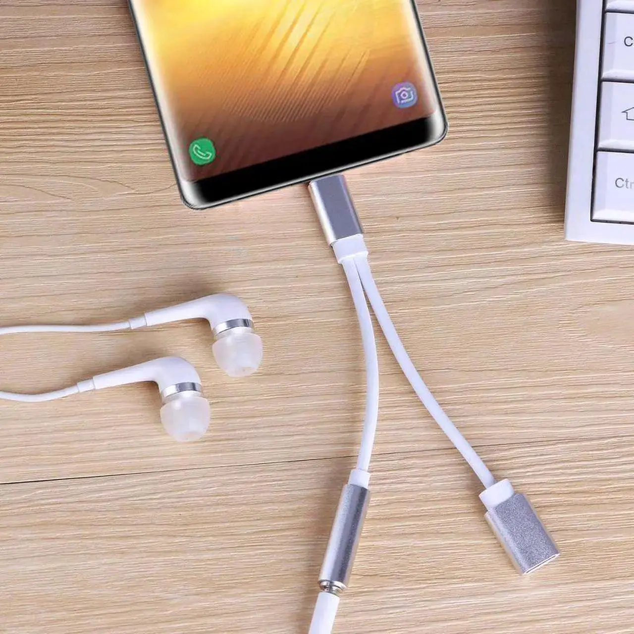 Alt view image 5 of 6 - 1Pcs For Samsung S8 2 in 1 USB Type C To 3.5mm Jack AUX Audio Splitter Converter Adapter Charge Cable