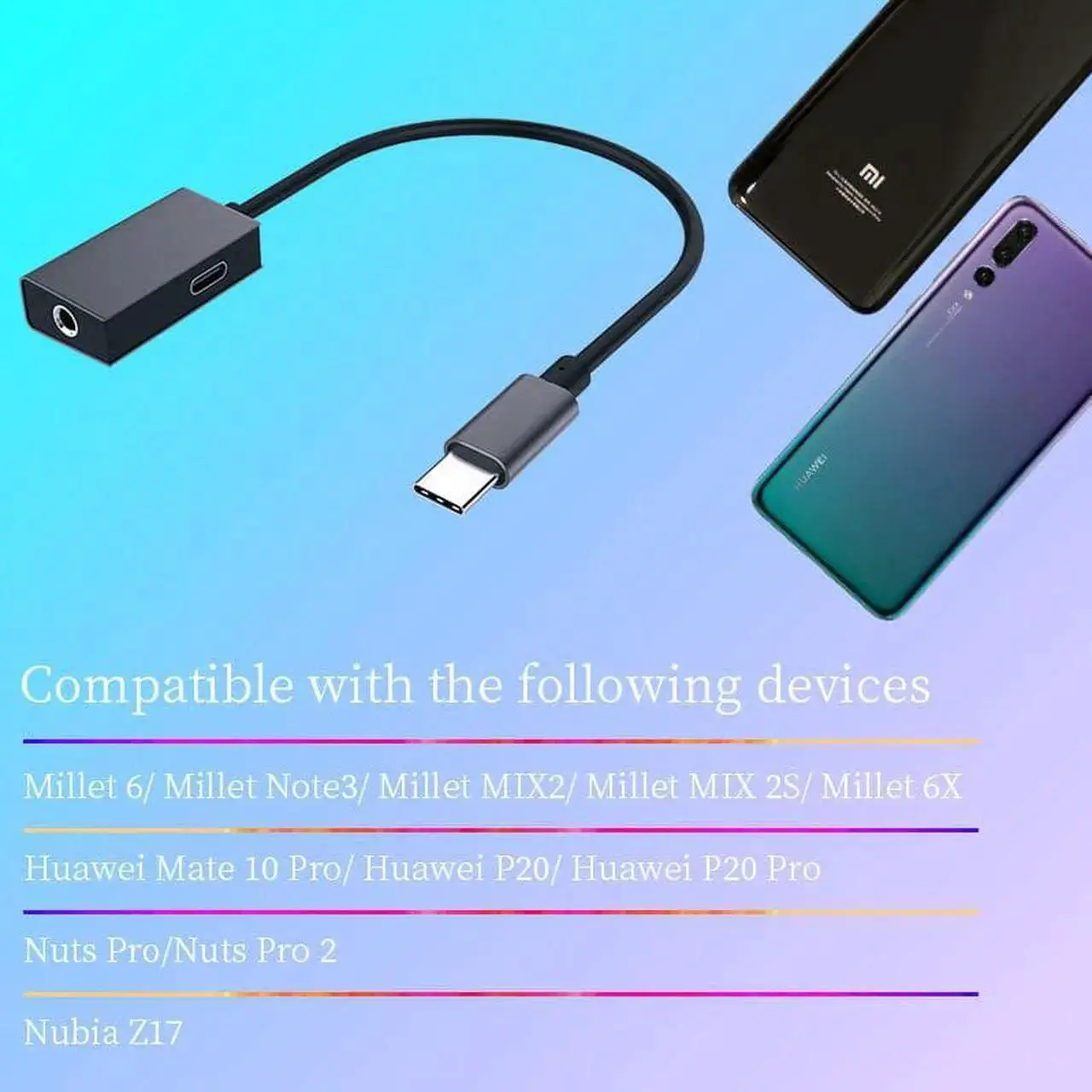 Alt view image 2 of 6 - 1Pcs Type C AUX Cable Adapter Type C to 3.5mm jack Audio Splitter USB C Earphone Adapter for Xiaomi Samsung Huawei P20 pro