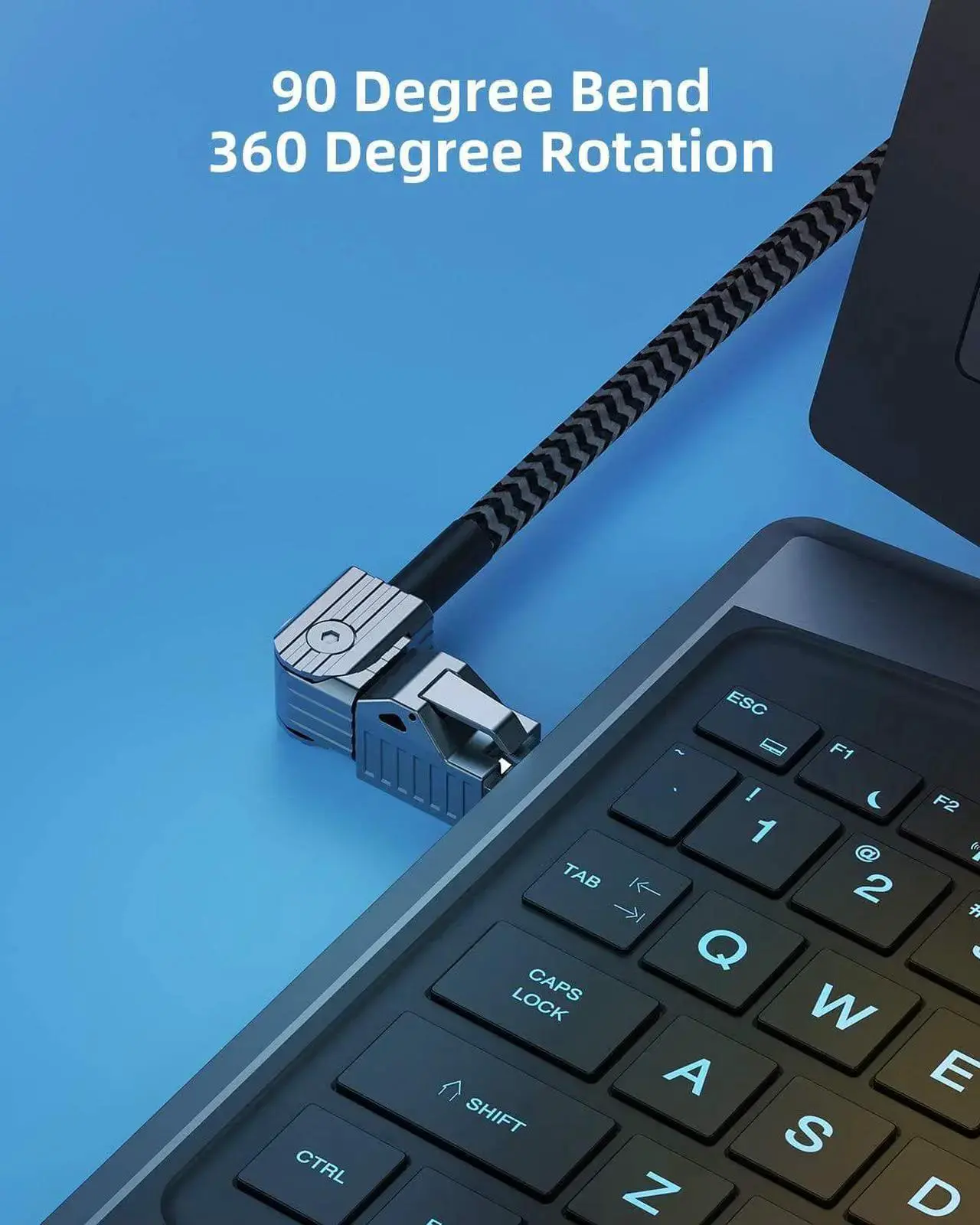 Alt view image 3 of 7 - CAT8 Ethernet Cable, Hagibis 360° Rotation Cat 8 LAN Network Cable with Zinc Alloy RJ45 Connector, Braided 24AWG 40Gbps 2000Mhz Patch Cord High Speed for Gaming, PS4, Xbox, Modem, Router, PC, Laptop
