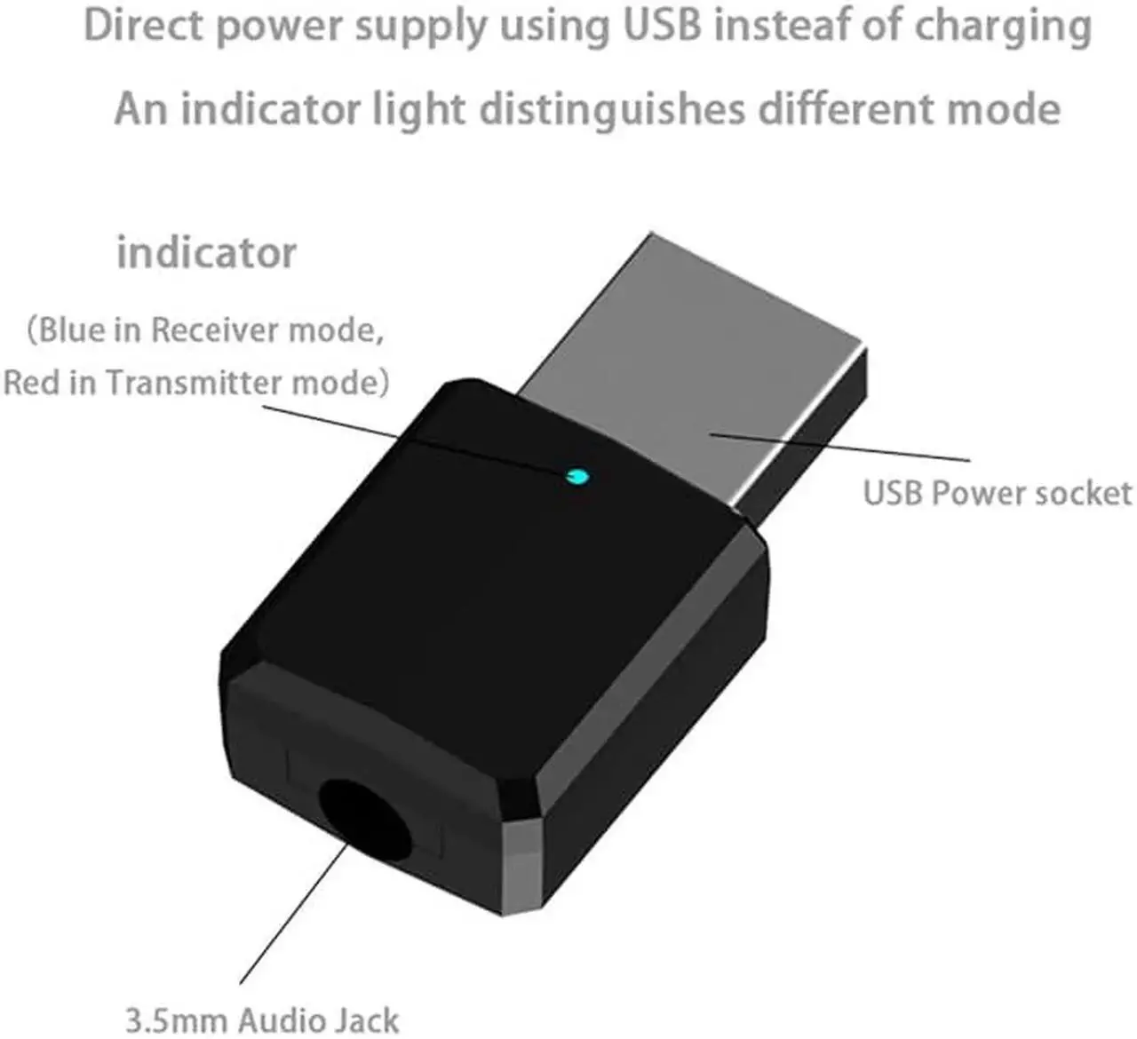 Alt view image 2 of 4 - 5.0 RX TX 2 in 1 Transmitter Receiver Wireless Adapter A2DP USB 3.5mm Jack Car AUX Audio Music for TV PC Headphone