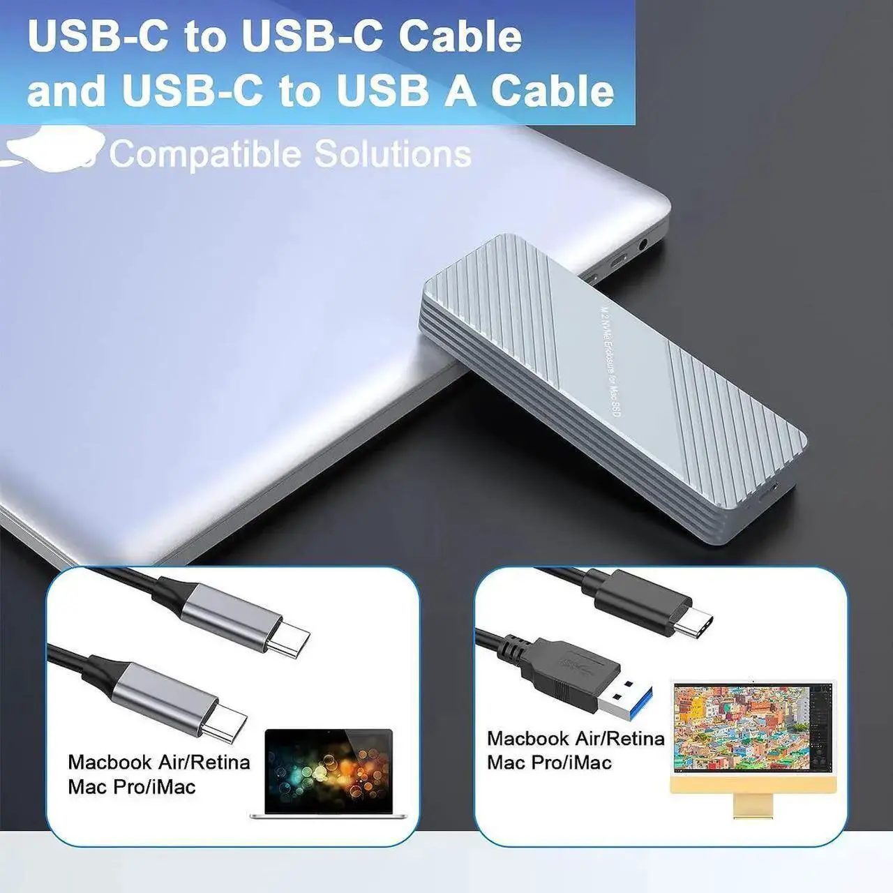 Alt view image 3 of 7 - USB C 3.2 MacBook SSD Enclosure for 12+16 PIN MacBook SSDs, Apple SSD Enclosure Adapter Supports for MacBook Pro,MacBook Air, Mac Pro, iMac from 2013 to 2017 Original Enclosure, with M.2 Adapter