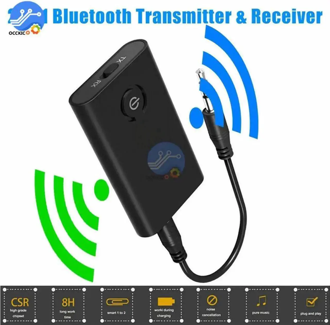 Alt view image 2 of 5 - 5.0 Transmitter Receiver Wireless Audio Adapter 2 in 1 A2DP 3.5mm Jack Aux Adapter For PC TV Headphone Car