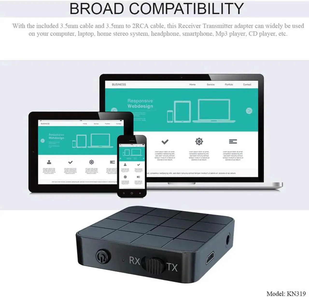 Alt view image 5 of 5 - Bluetooth 5.0 Receiver and Transmitter 2 IN 1 Audio Music Stereo Wireless Adapter With RCA 3.5MM AUX Jack For Car Kit TV MP3