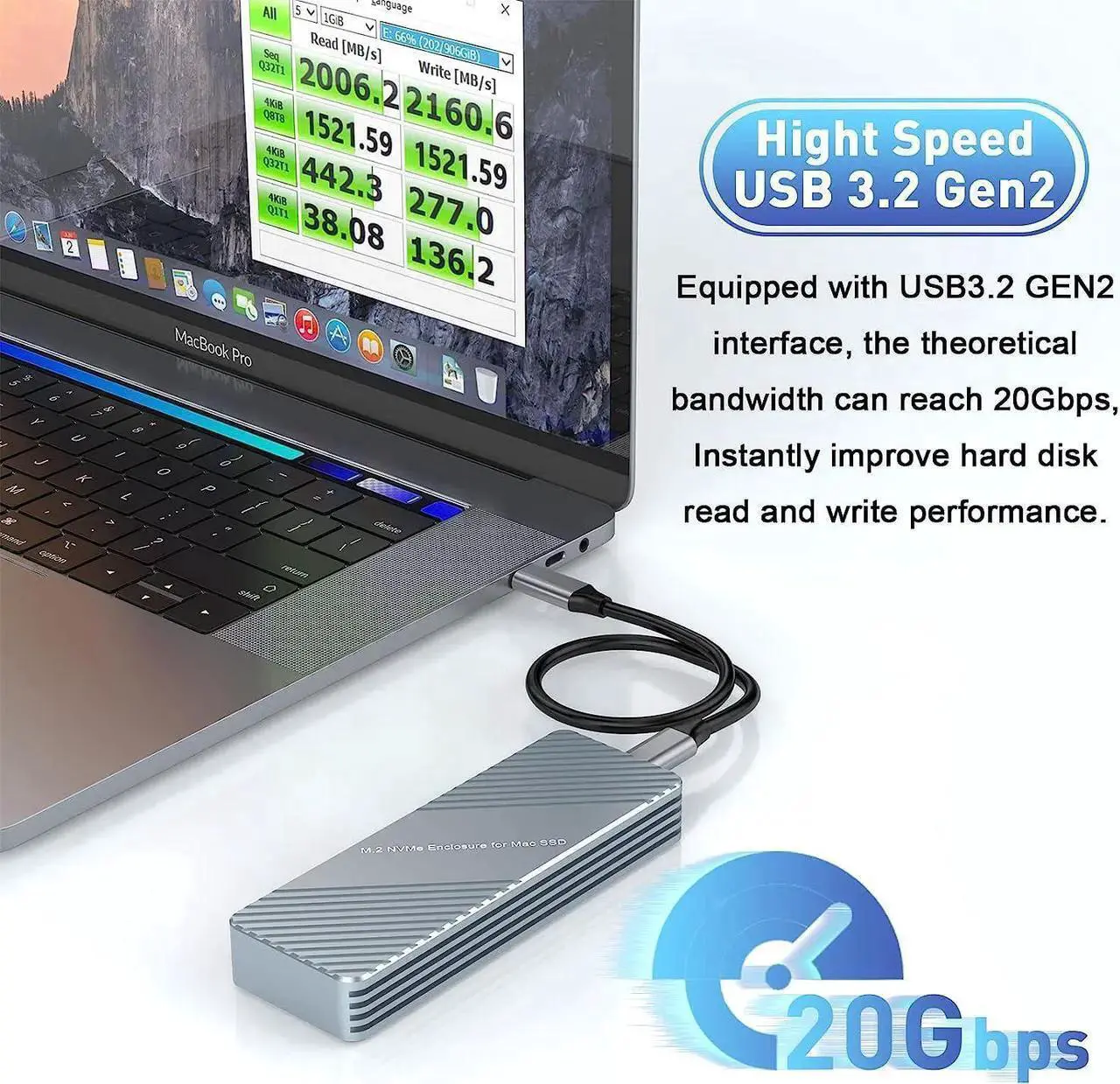 Alt view image 5 of 7 - USB C 3.2 MacBook SSD Enclosure for 12+16 PIN MacBook Air/Pro SSD, Aluminum M.2 NVMe MacBook Pro SSD Enclosure Adapter Support MacBook Pro,MacBook Air, Mac Pro, iMac from 2013 to 2017