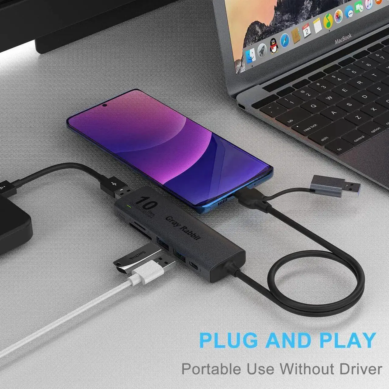 Alt view image 2 of 5 - USB C USB HUB, USB 3.2 GEN 2 10G Speed, USB A/USB C to USB A Adapter.with 3 USB A Ports(10G) and UHS-II SD/TF Ports, USB C UHS-II SD Card Reader Compatible with SD/SDHC/SDXC/Micro SD