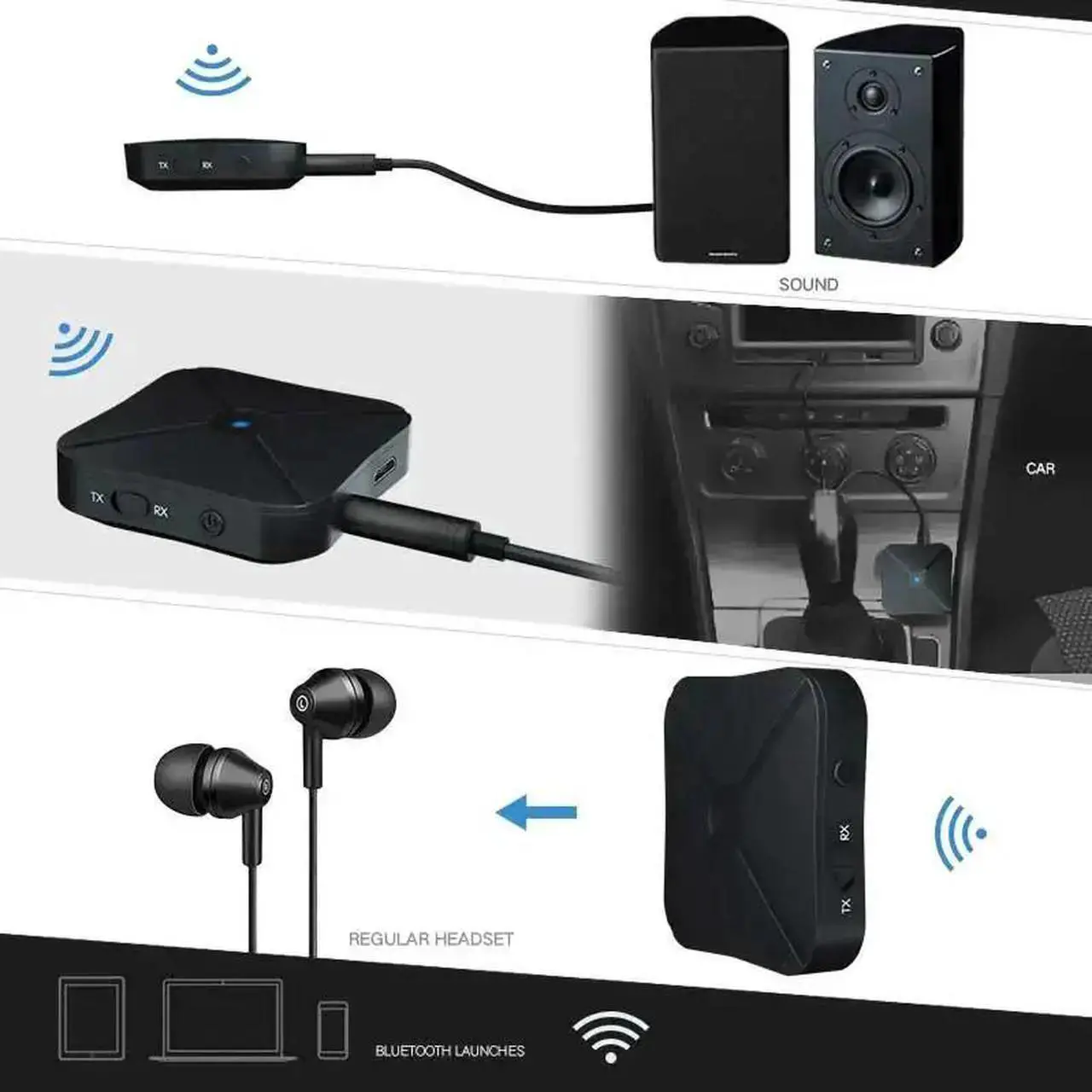 Alt view image 2 of 5 - 2 IN 1 Wireless Bluetooth 4.2 Audio Receiver Transmitter for TV 3.5mm AUX Bluetooth Adapter For Headphone Home TV MP3 PC A2