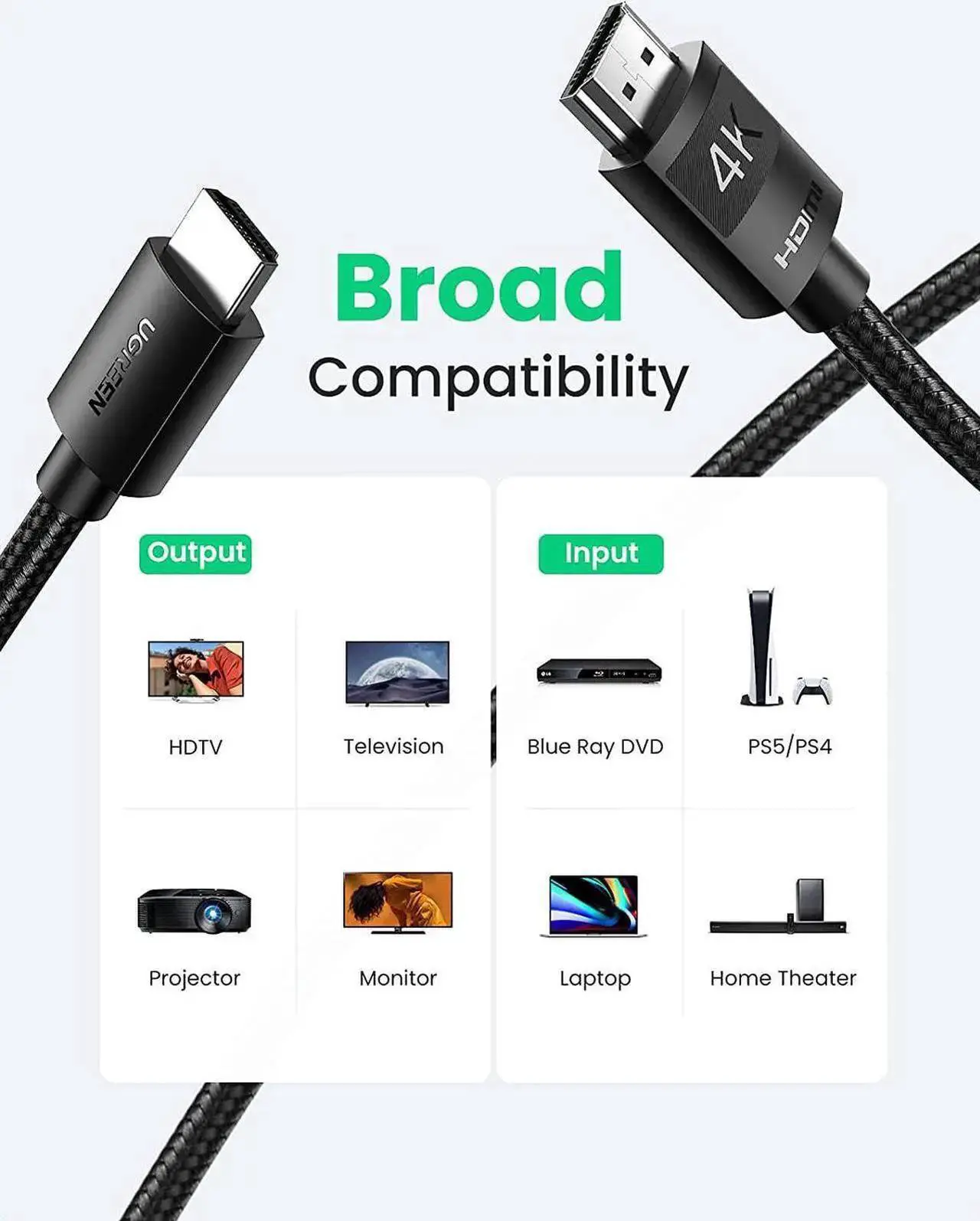 Alt view image 6 of 7 - 4K HDMI Cable High Speed HDMI Cord Nylon Braided 18Gbps with Ethernet Support 4K 60HZ HDR ARC Compatible with PS5 PS4 Blu-ray UHD TV Monitor Computer Xbox 360, TV Stick, Laptop, 10FT