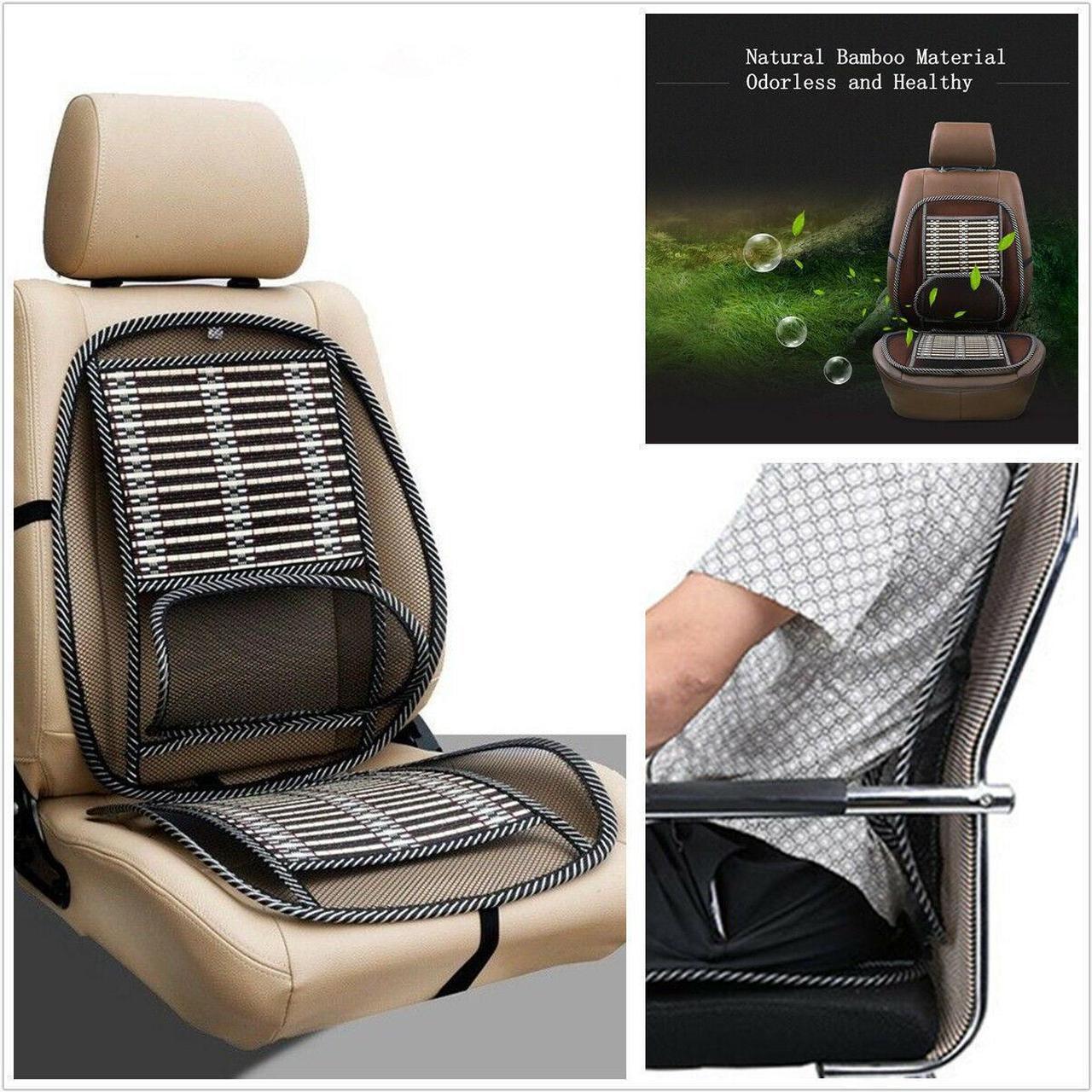 Mesh Bamboo Lumbar Brace Back Support Pad Waist Massage Seat Cover for office & Car