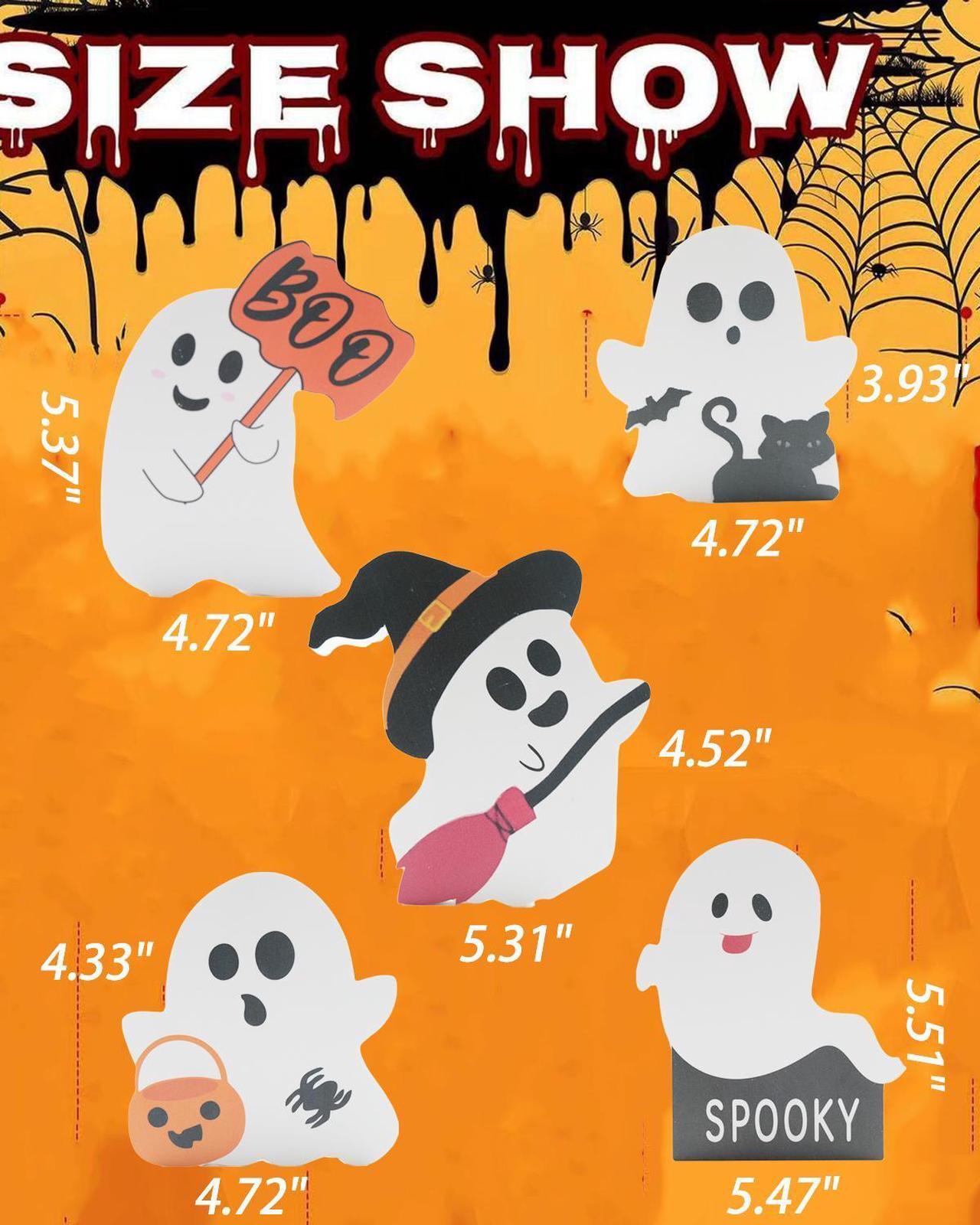 Alt view image 2 of 7 - Halloween Decorations Indoor 5 PCS Cute Ghost Decorations Indoor Tray Decor Table Sign Set Cat Bat Witch Broom Signs Pumpkin Blocks for Party Home Shelf Display