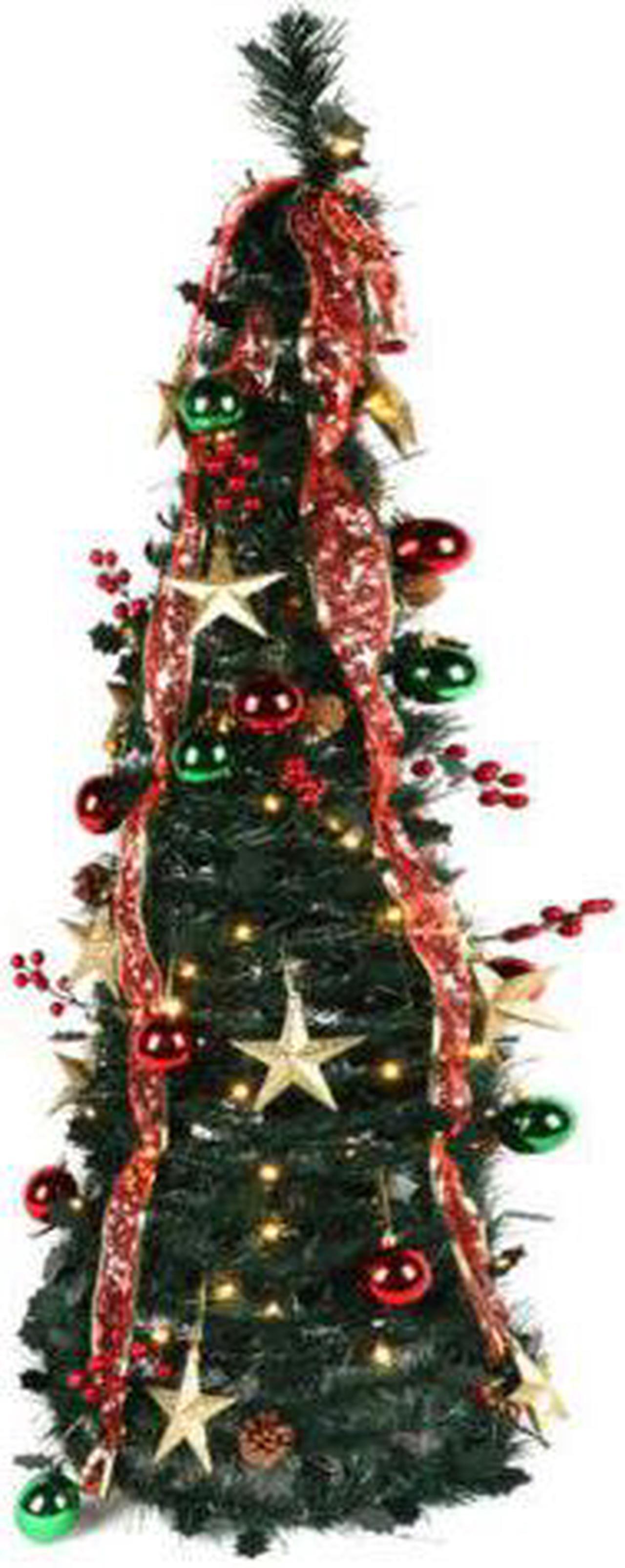 Main image of Christmas Tree Artificial Instant Pull Up Decorated Tree Metal Stand LED 4FT