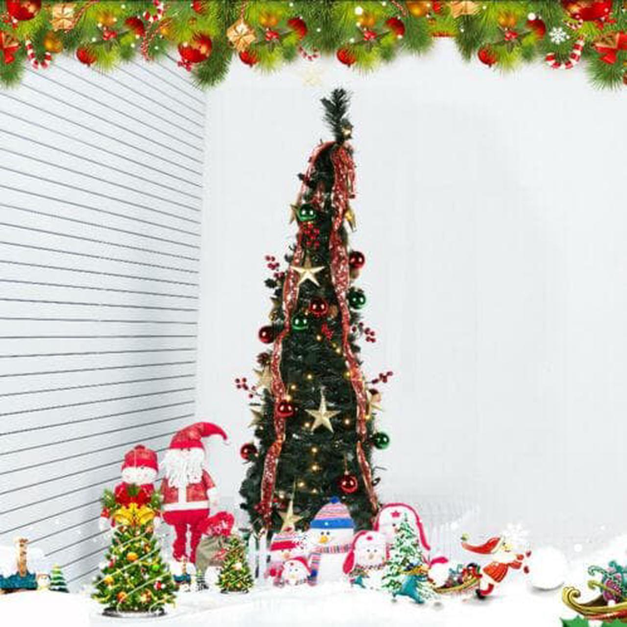 Alt view image 6 of 7 - Christmas Tree Artificial Instant Pull Up Decorated Tree Metal Stand LED 4FT