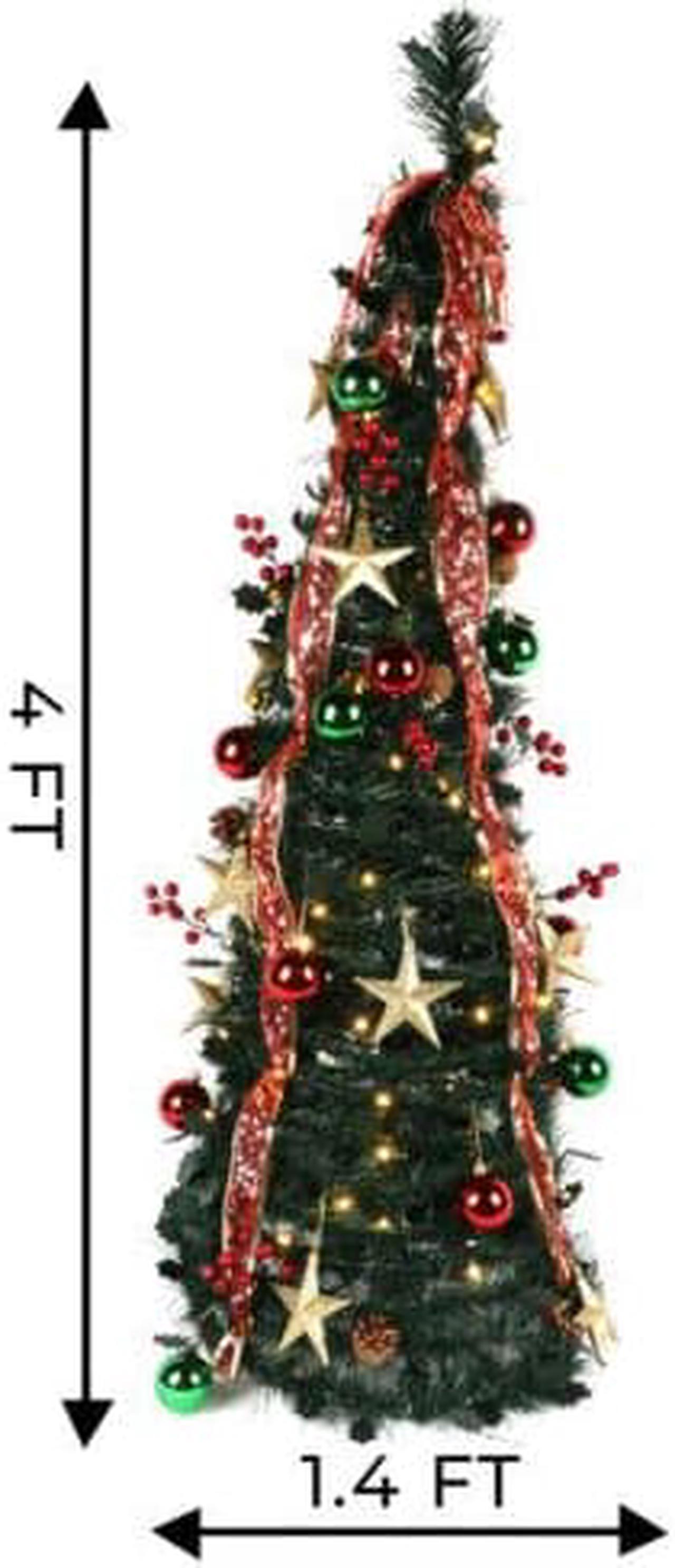 Alt view image 5 of 7 - Christmas Tree Artificial Instant Pull Up Decorated Tree Metal Stand LED 4FT