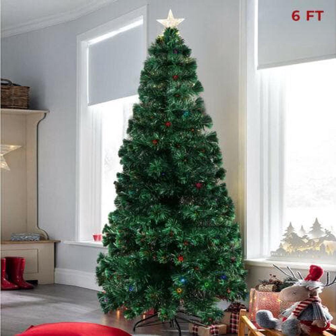 Main image of 6ft Christmas Tree Artificial Narrow Realistic Evergreen Pre Lit Metal Stand Pencil Green