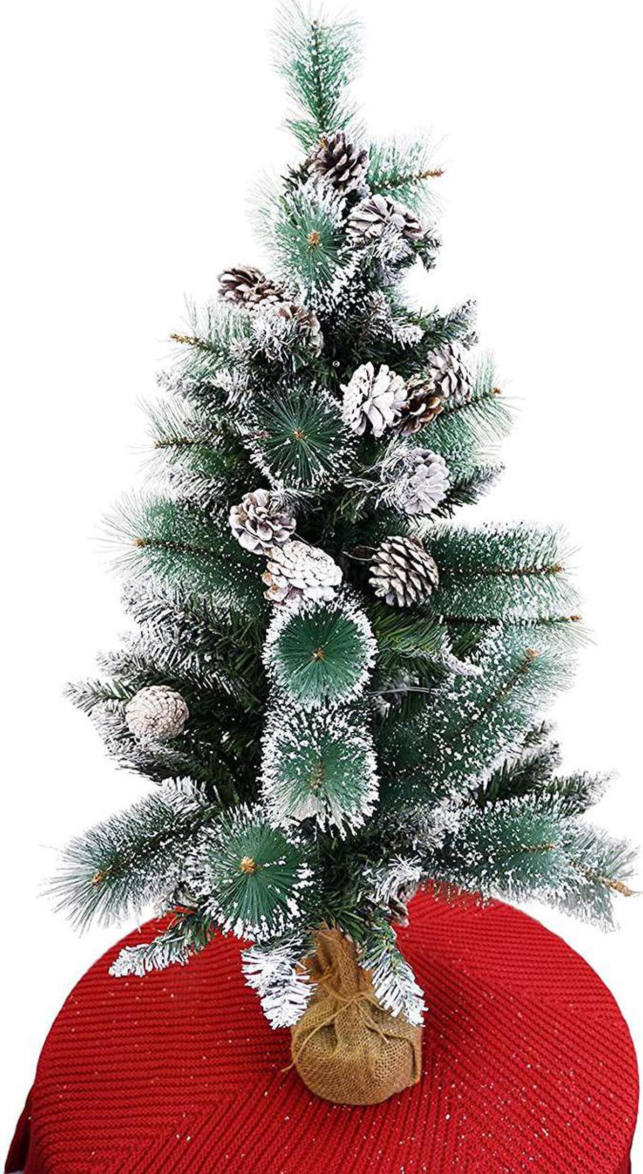 Alt view image 2 of 5 - Pre-lit Artificial Mini Christmas Tree Includes Small LED Lights, White Tipped Cones, Glitter Branches Pine Cones and Burlap Bag Base Glittery Bristle Pine