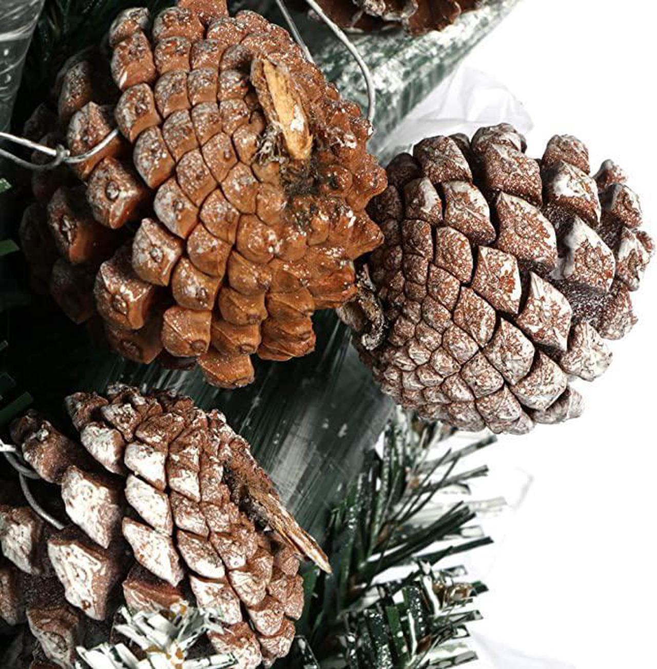 Alt view image 4 of 5 - Pre-lit Artificial Mini Christmas Tree Includes Small LED Lights, White Tipped Cones, Glitter Branches Pine Cones and Burlap Bag Base Glittery Bristle Pine