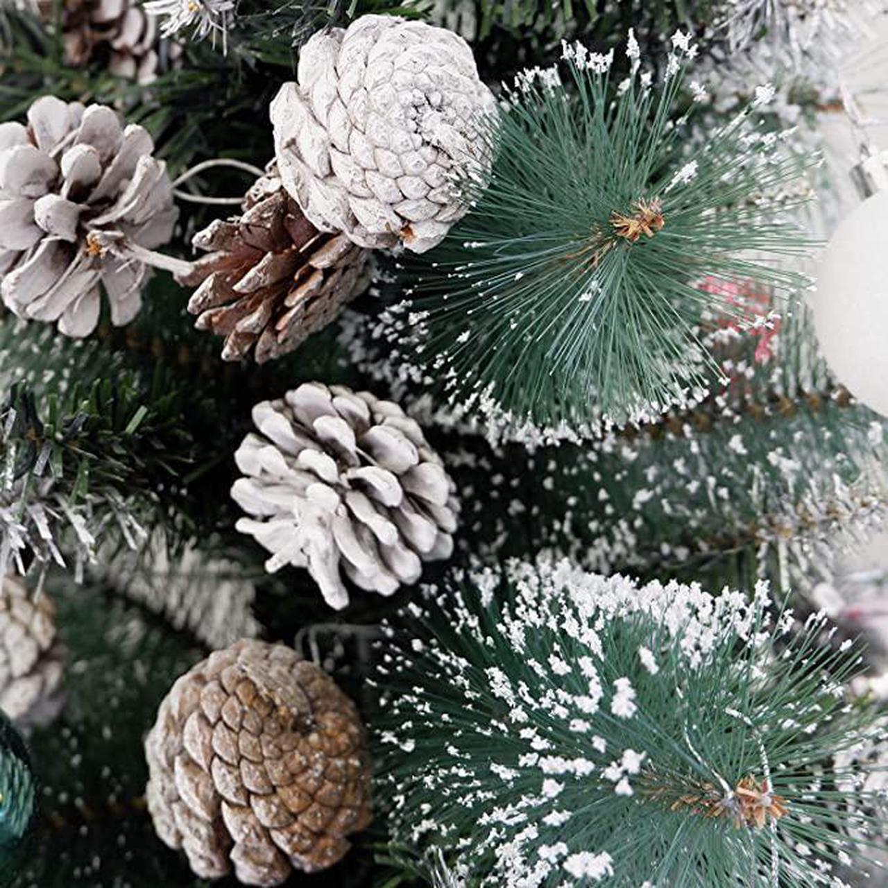 Alt view image 5 of 5 - Pre-lit Artificial Mini Christmas Tree Includes Small LED Lights, White Tipped Cones, Glitter Branches Pine Cones and Burlap Bag Base Glittery Bristle Pine