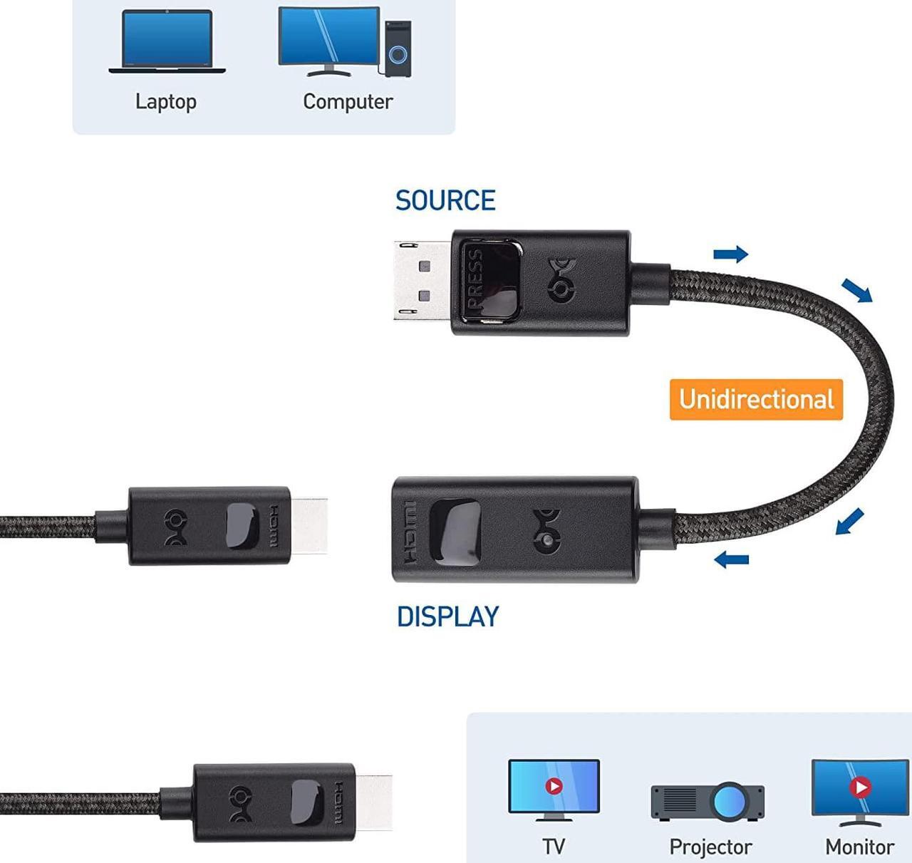 Alt view image 4 of 7 - 8K DisplayPort 1.4 to HDMI 2.1 Adapter with 4K 120Hz / 8K 60Hz 48 Gbps Unidirectional DisplayPort to HDMI 2.1 Cable Adapter in Black Support for RTX 3080/3090 RX 6800/6900 and More