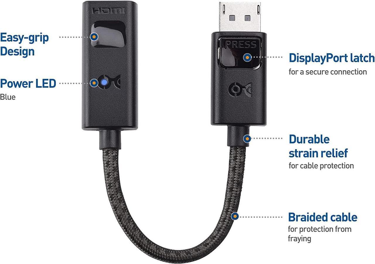 Alt view image 5 of 7 - 8K DisplayPort 1.4 to HDMI 2.1 Adapter with 4K 120Hz / 8K 60Hz 48 Gbps Unidirectional DisplayPort to HDMI 2.1 Cable Adapter in Black Support for RTX 3080/3090 RX 6800/6900 and More