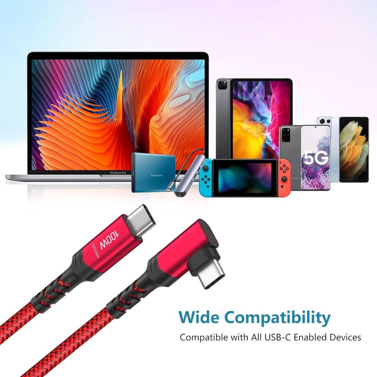 Alt view image 7 of 7 - Right Angle USB C Cable 3ft 100W 10Gbps USB-C to USB-C 3.1 Gen2 PD Fast Charging Short Cord 4K Display for MacBook Pro iPhone 16/15 SSD Docking Station Galaxy S24 2Pack (Red)