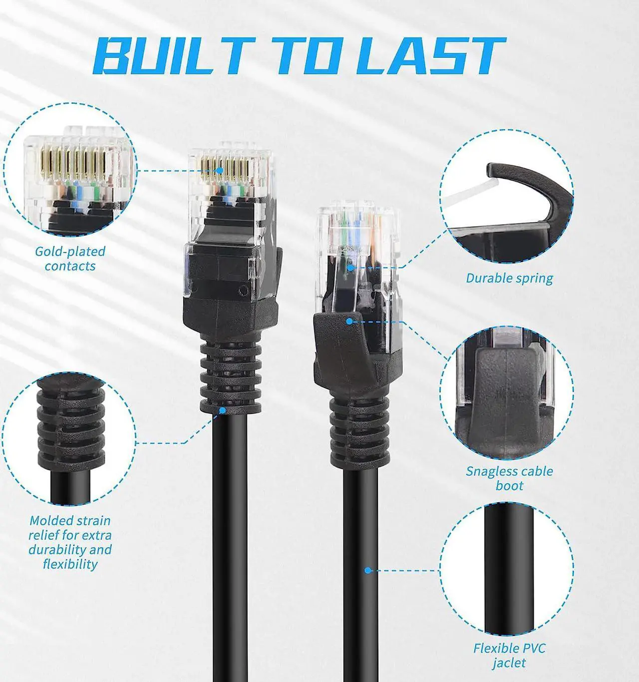 Alt view image 3 of 7 - RIIEYOCA Short Cat5e Ethernet Patch Cable 0.5ft,Snagless RJ45 Computer LAN Network Cord for Router, Modem,Switch, Server, Black(4 Pack)