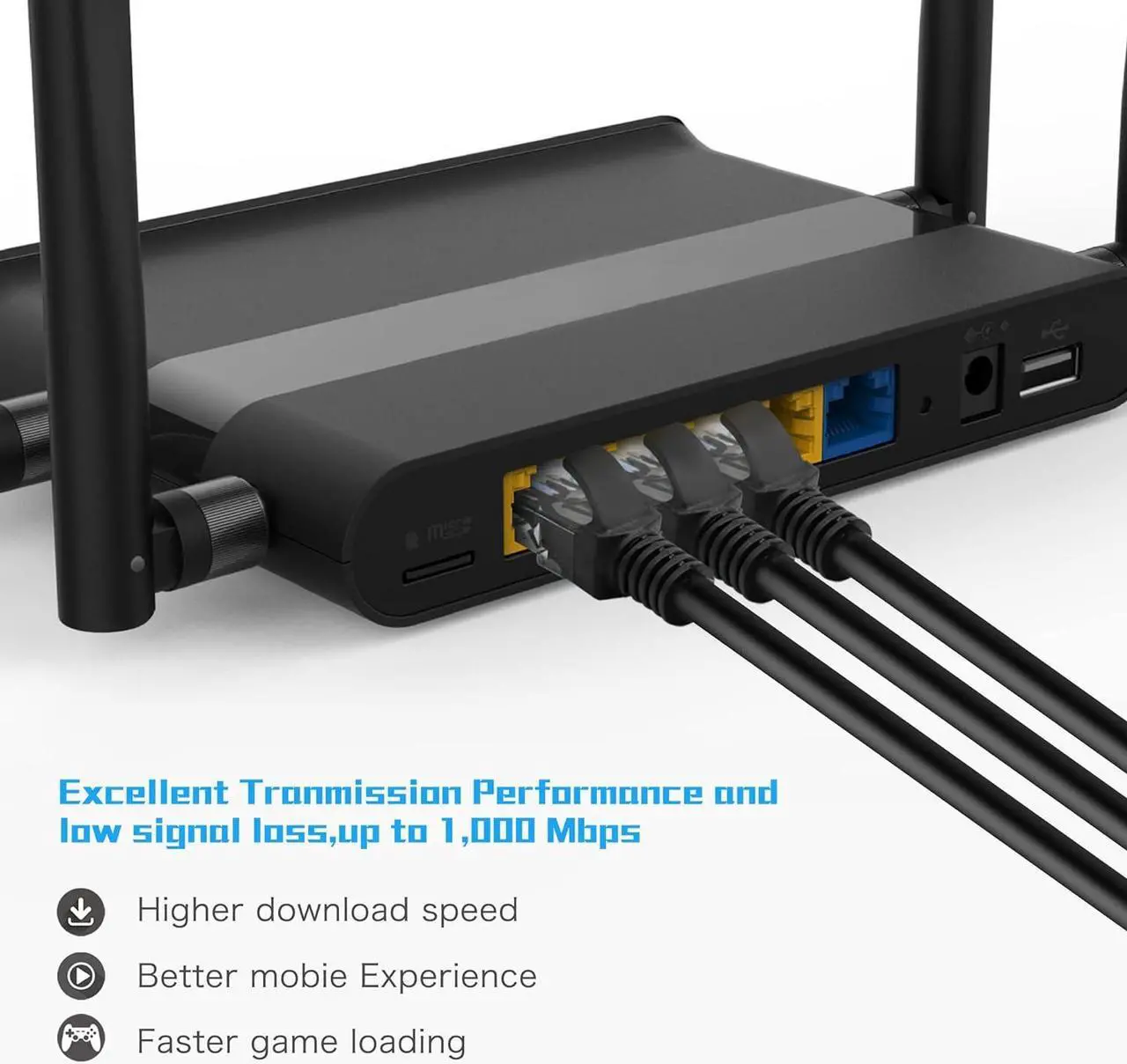Alt view image 4 of 7 - RIIEYOCA Short Cat5e Ethernet Patch Cable 0.5ft,Snagless RJ45 Computer LAN Network Cord for Router, Modem,Switch, Server, Black(4 Pack)