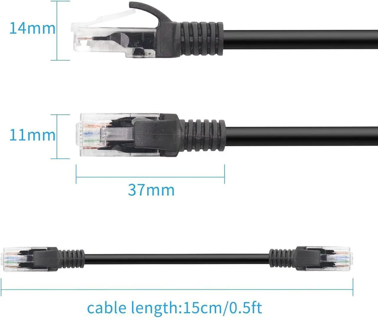 Alt view image 7 of 7 - RIIEYOCA Short Cat5e Ethernet Patch Cable 0.5ft,Snagless RJ45 Computer LAN Network Cord for Router, Modem,Switch, Server, Black(4 Pack)