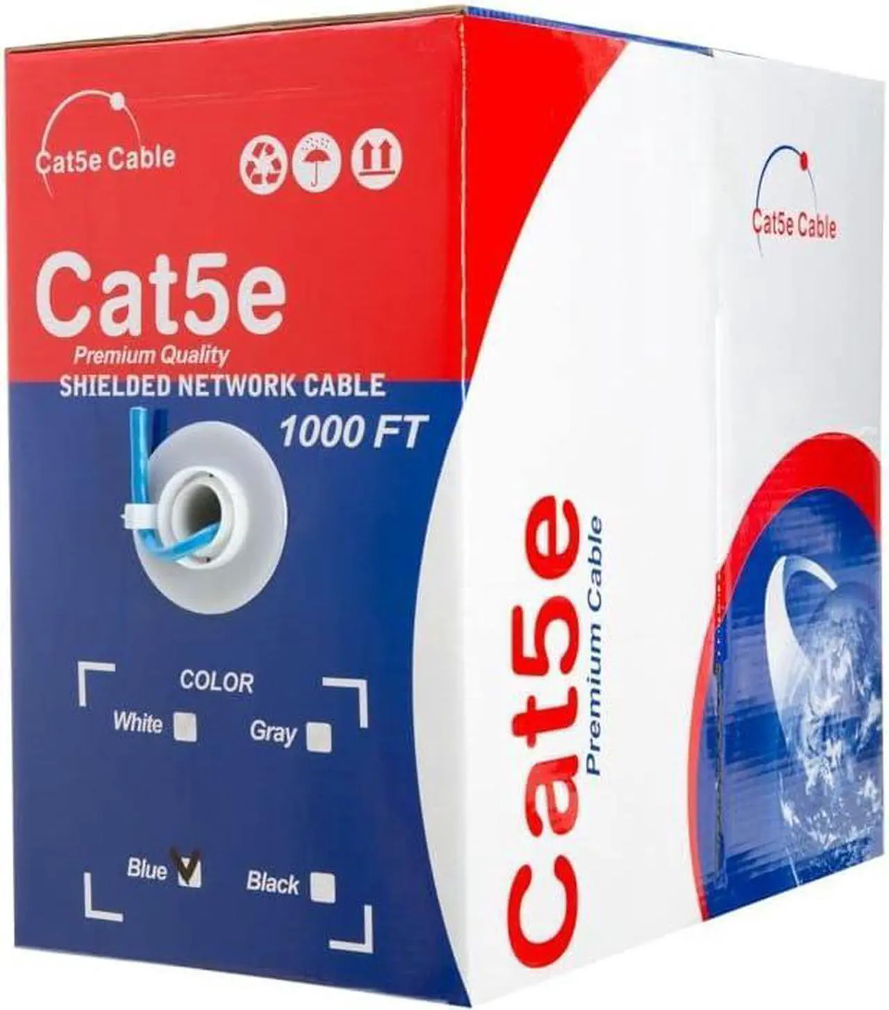 Alt view image 3 of 6 - 1000ft Cat5e Blue Solid 24AWG Shielded Cable FTP Cat5 Bulk Network Wire (Unshielded (FTP), Blue)
