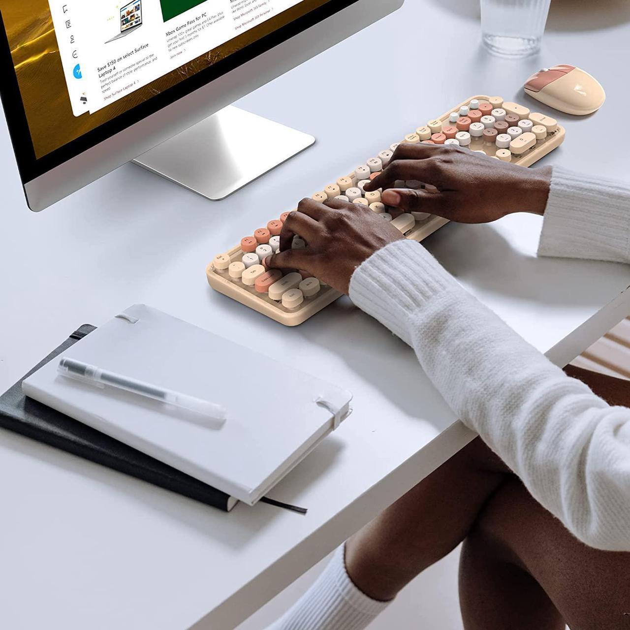 Alt view image 7 of 7 - Wireless Keyboard and Mouse Combo, Milk Tea 104 Keys Full-Sized 2.4 GHz Round Keycap Colorful Keyboards, USB Receiver Plug and Play, for Windows, Mac, PC, Laptop, Desktop