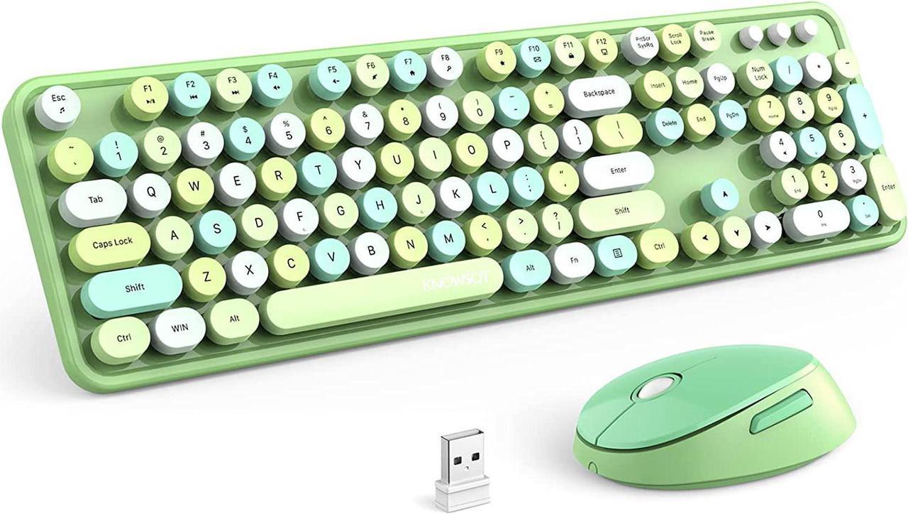 KNOWSQT Wireless Keyboard and Mouse Combo, Green 104 Keys Full-Sized 2.4 GHz Round Keycap Colorful Keyboards, USB Receiver Plug and Play, for Windows, Mac, PC, Laptop, Desktop