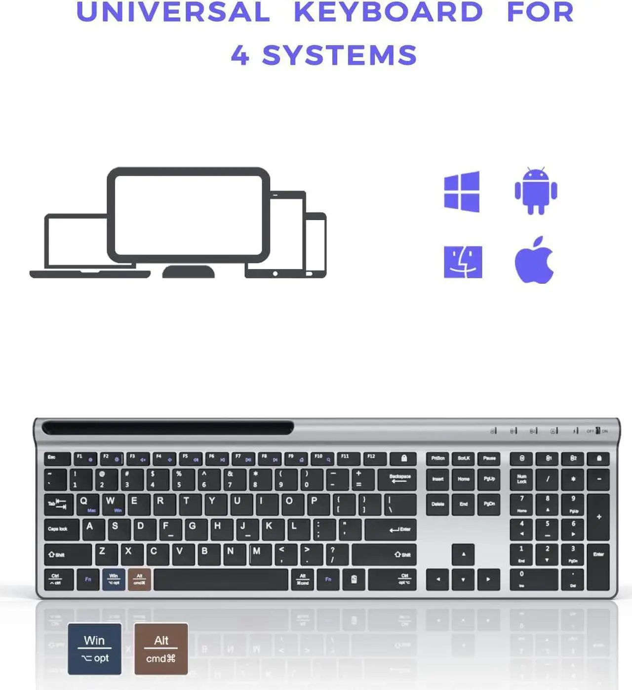 Alt view image 4 of 7 - Wireless Keyboard and Mouse Combo, Artciety Rechargeable Dual-Mode (Bluetooth 5.0x2 + 2.4G) Full Size Keyboard and Mouse Set, Silent Ultra-Slim Compact Design for Mac iPad iPhone Android Windows-Black
