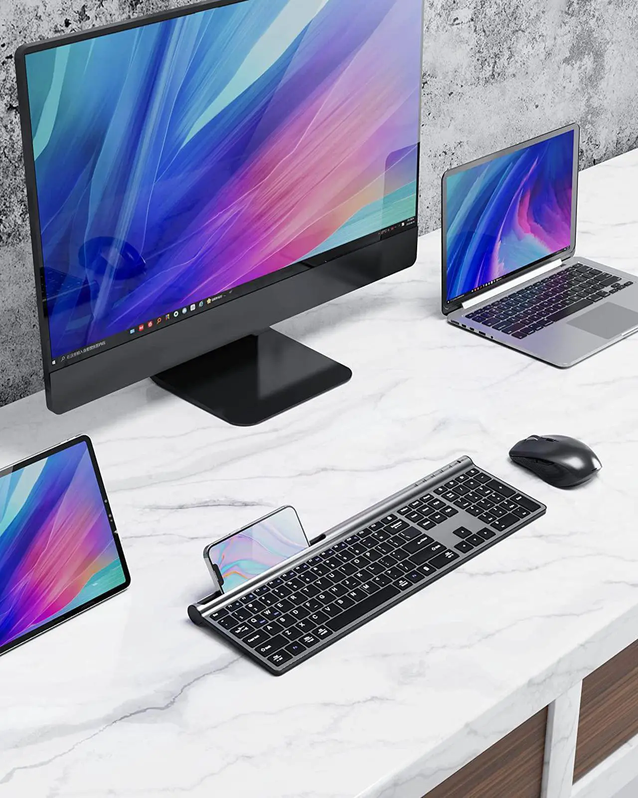 Alt view image 7 of 7 - Wireless Keyboard and Mouse Combo, Artciety Rechargeable Dual-Mode (Bluetooth 5.0x2 + 2.4G) Full Size Keyboard and Mouse Set, Silent Ultra-Slim Compact Design for Mac iPad iPhone Android Windows-Black