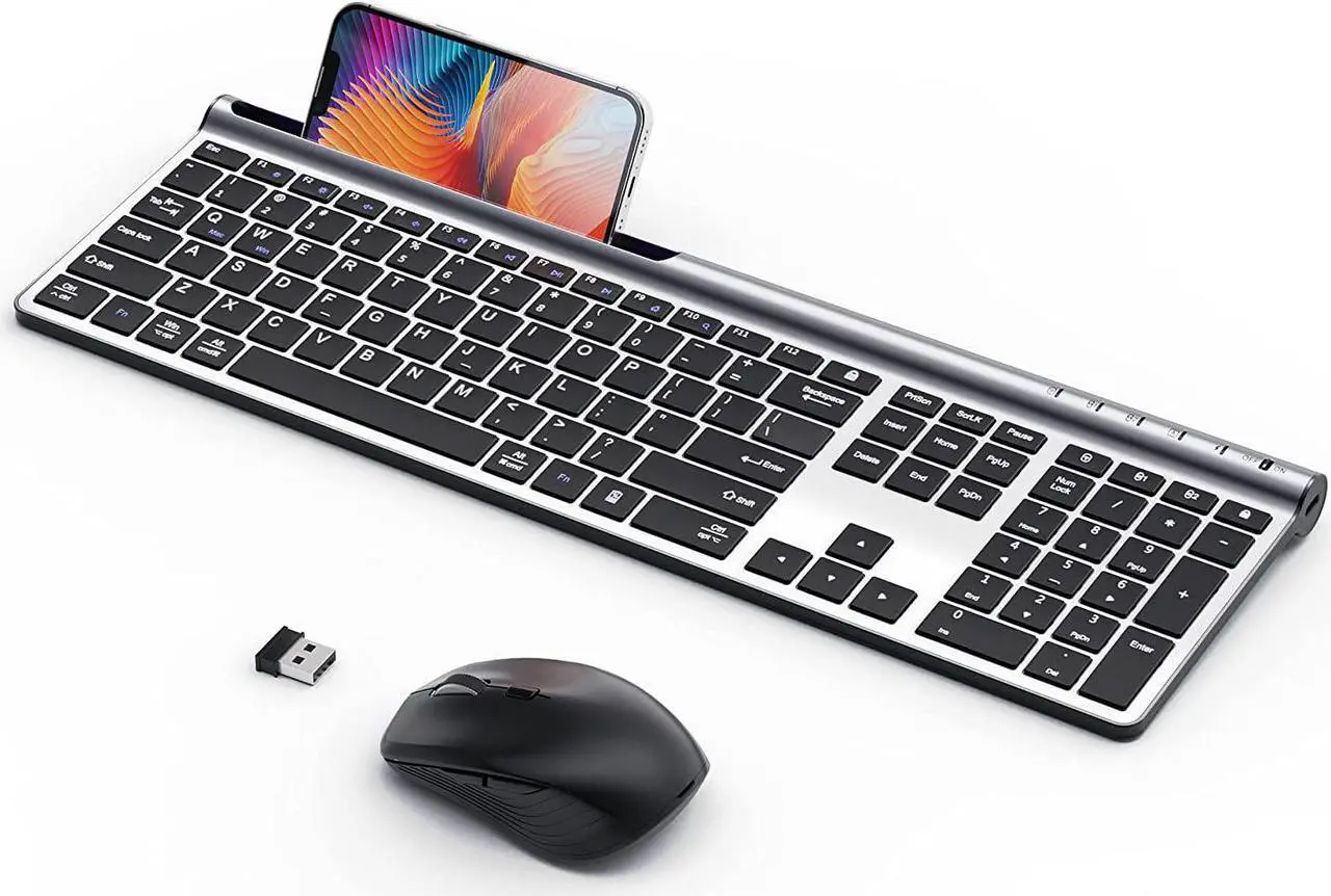Main image of Wireless Keyboard and Mouse Combo, Artciety Rechargeable Dual-Mode (Bluetooth 5.0x2 + 2.4G) Full Size Keyboard and Mouse Set, Silent Ultra-Slim Compact Design for Mac iPad iPhone Android Windows-Black