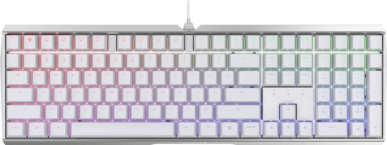 Cherry MX 3.0 S Wired Mechanical Gaming Keyboard. Aluminum Housing Built for Gamers w/MX Red Silent Switches. RGB Backlit Display Over 16m Colors. from The Makers of MX. Full Size. Pure White.