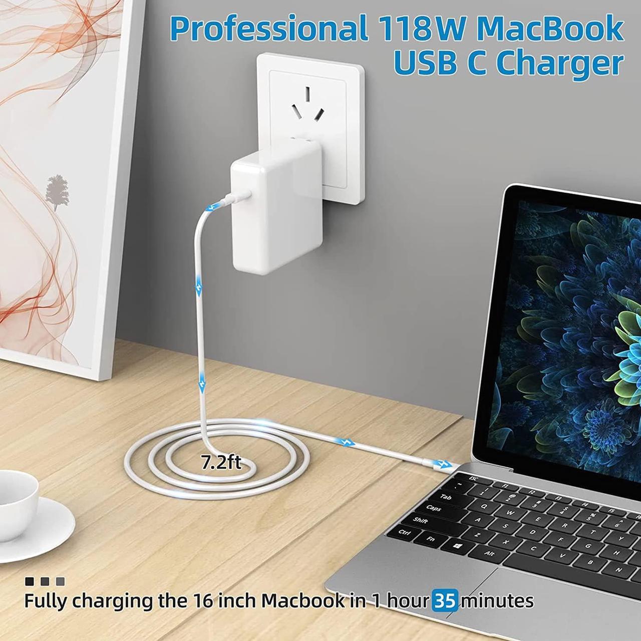 Alt view image 2 of 7 - Mac Book Pro Charger - 118W USB C Charger Fast Charger for MacBook Air iPad Pro  Galaxy and All USB-C Devices 7.2ft USB C to C Cable