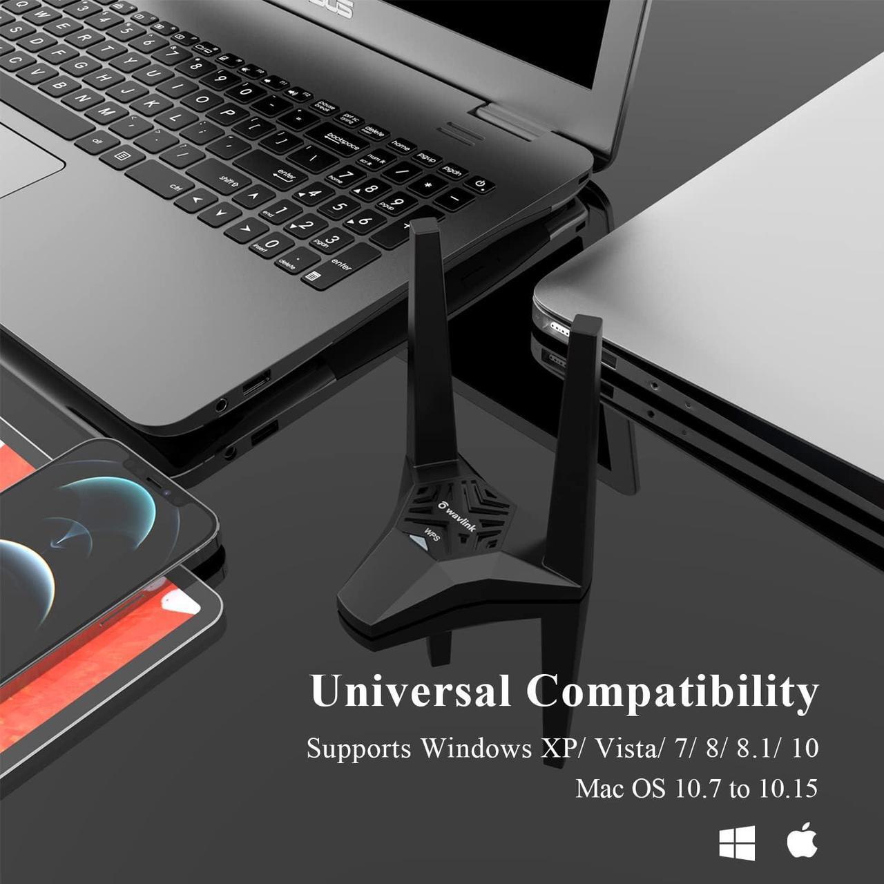 Alt view image 7 of 7 - WAVLINK USB3.0 WiFi Adapter, AC1300Mbps Wireless Network Adapter for Desktop PC, Dual Band 5GHz+2.4GHz WLAN with High Gain 2X 3dBi Antennas for Windows XP/Vista/7/8/8.1/10/11 MacOS 10.7-10.15