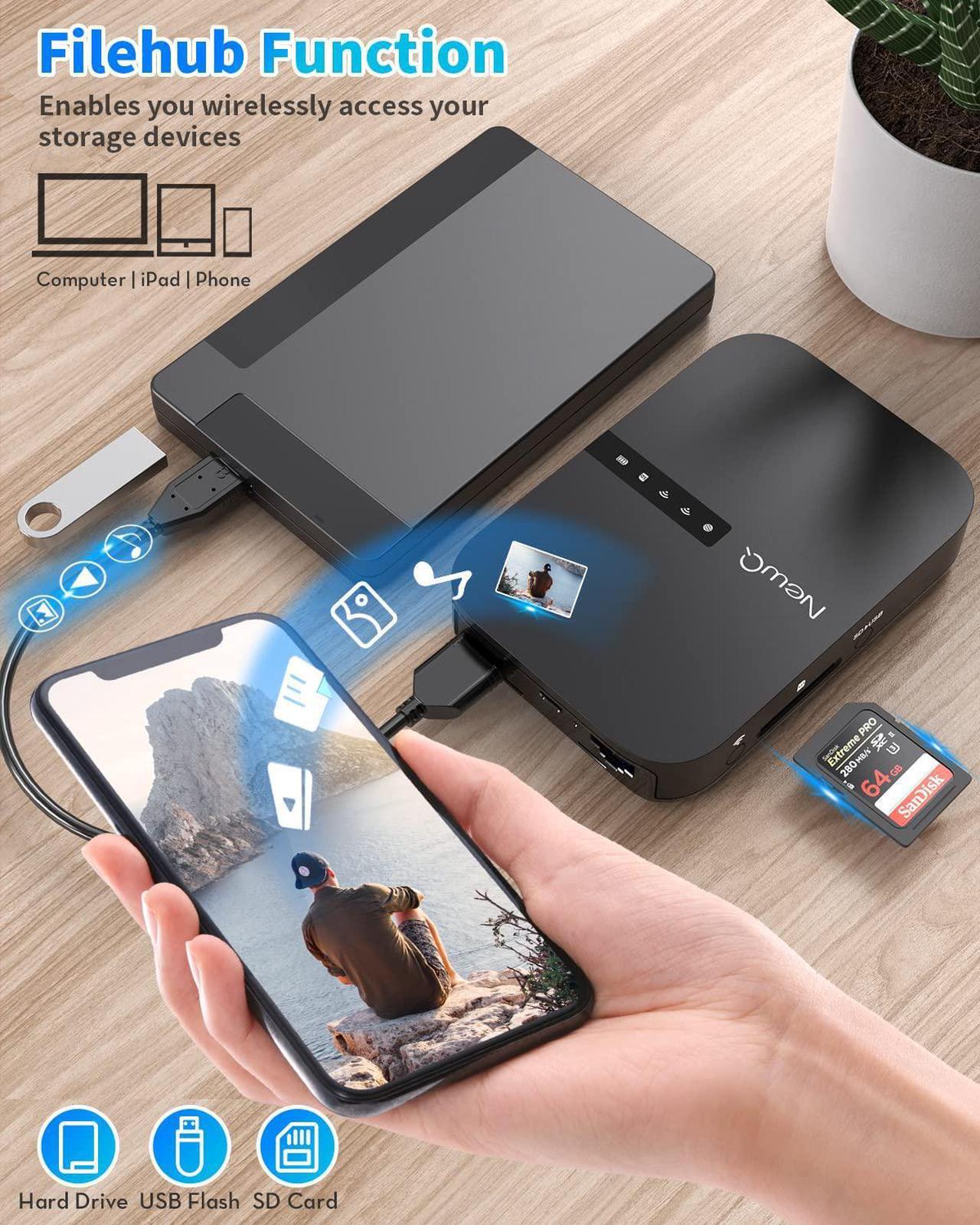 Alt view image 4 of 7 - NewQ Filehub AC750 Travel Router: Portable Hard Drive SD Card Reader & Mini WiFi Range Extender for Travel | Wireless Access External Harddrive & USB Storage Device to Backup Photo & Files from iPhone